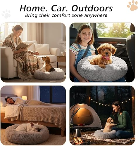 Miniatura 6 de JOLLYVOGUE Cama calmante para perros de tamaño mediano, cama mediana con forma de dona antiansiedad, 27 pulgadas, cama redonda para gatos de piel