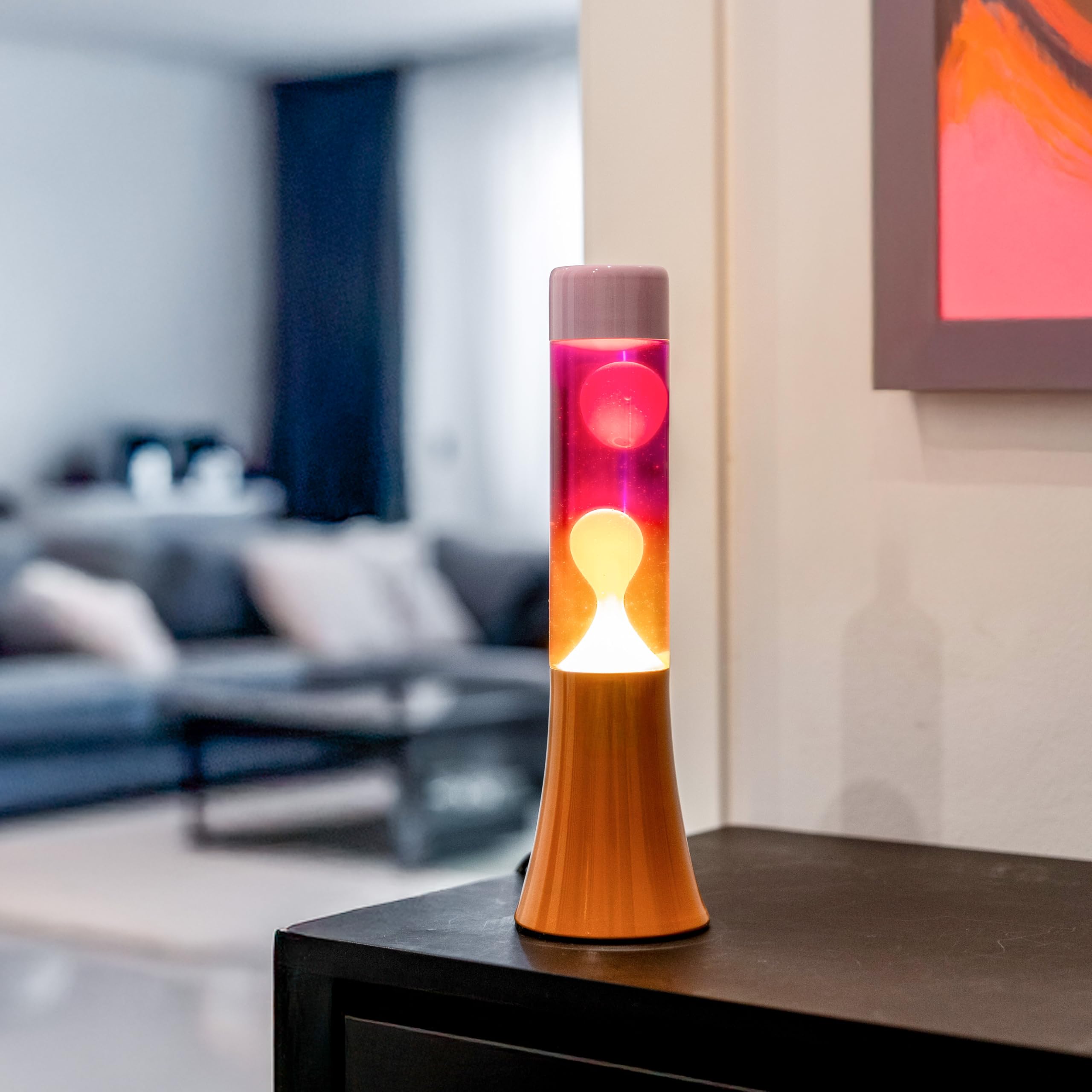 Fisura - Rosa Lavalampe mit orangefarbener Basis und Glas mit einzigartigem Farbverlaufseffekt. Retro-Design, perfektes originelles Geschenk für jede Gelegenheit. Größe: 9 x 9 x 30 cm.