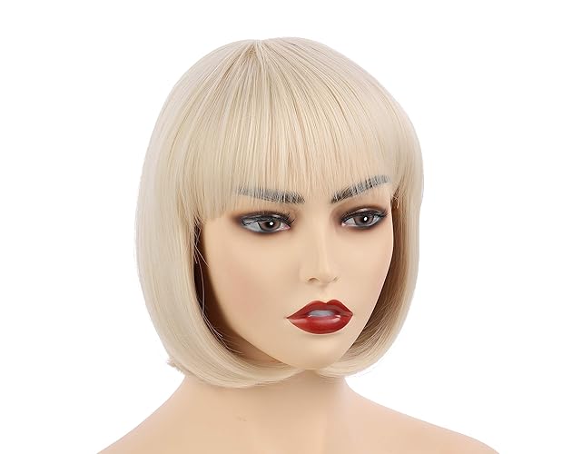 Onedor 10" Short Straight Hair Flapper Cosplay Costume Bob Wig (60#-Platinum Blonde) - 60#-Platinum Blonde