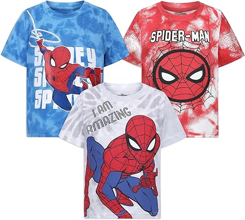 Marvel Spider-Man Boys Short Sleeve T-Shirt 3 Pack for Toddler and Big Kids