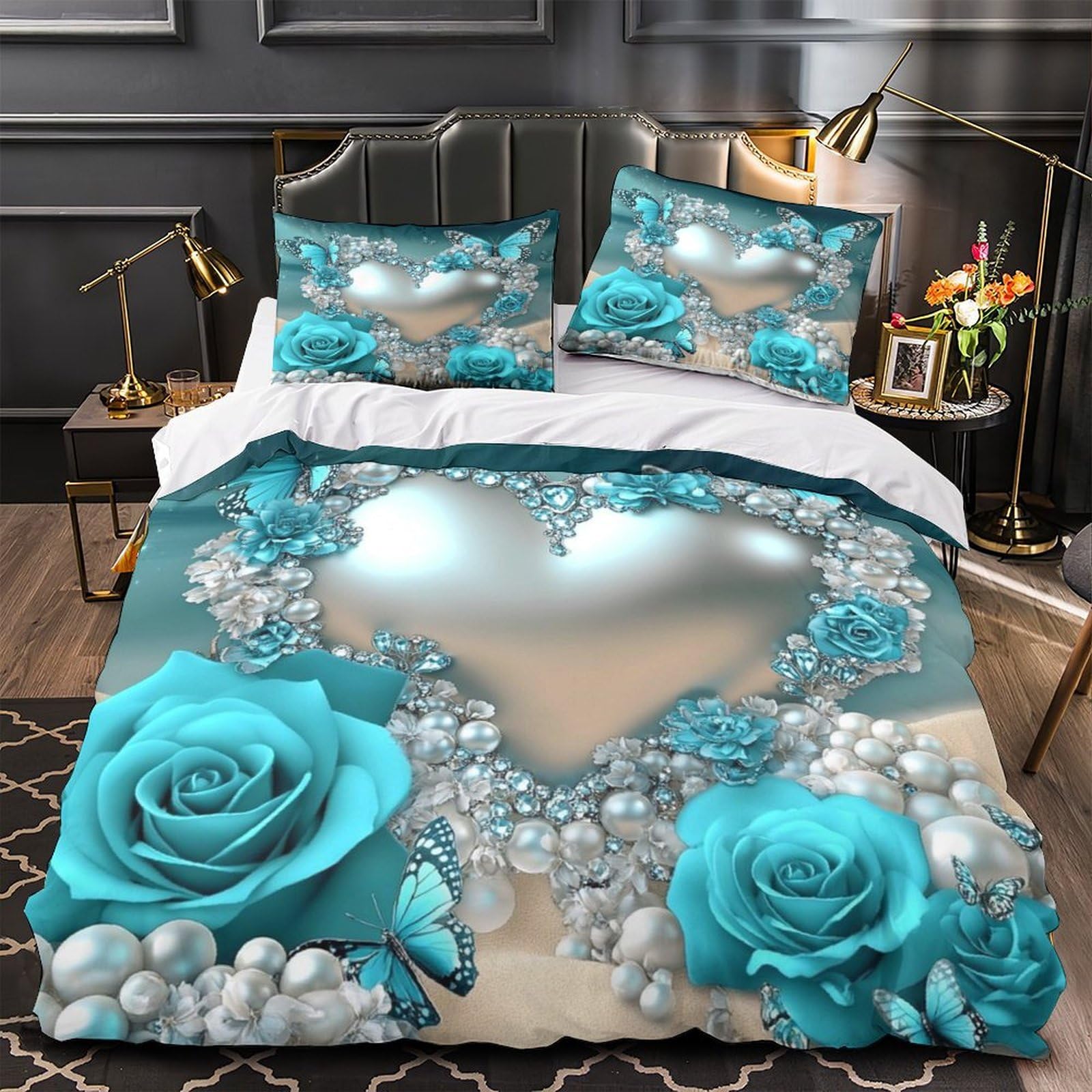 MMDASBVPE Blue Butterfly Decor Quilt Cover 3D Design Printed Hotel Quality 3-Piece Bedding Set Zipper Duvet Cover Super Soft Hypoallergenic for Teens Adults Women Kids Girls Boys Double（200x200cm）