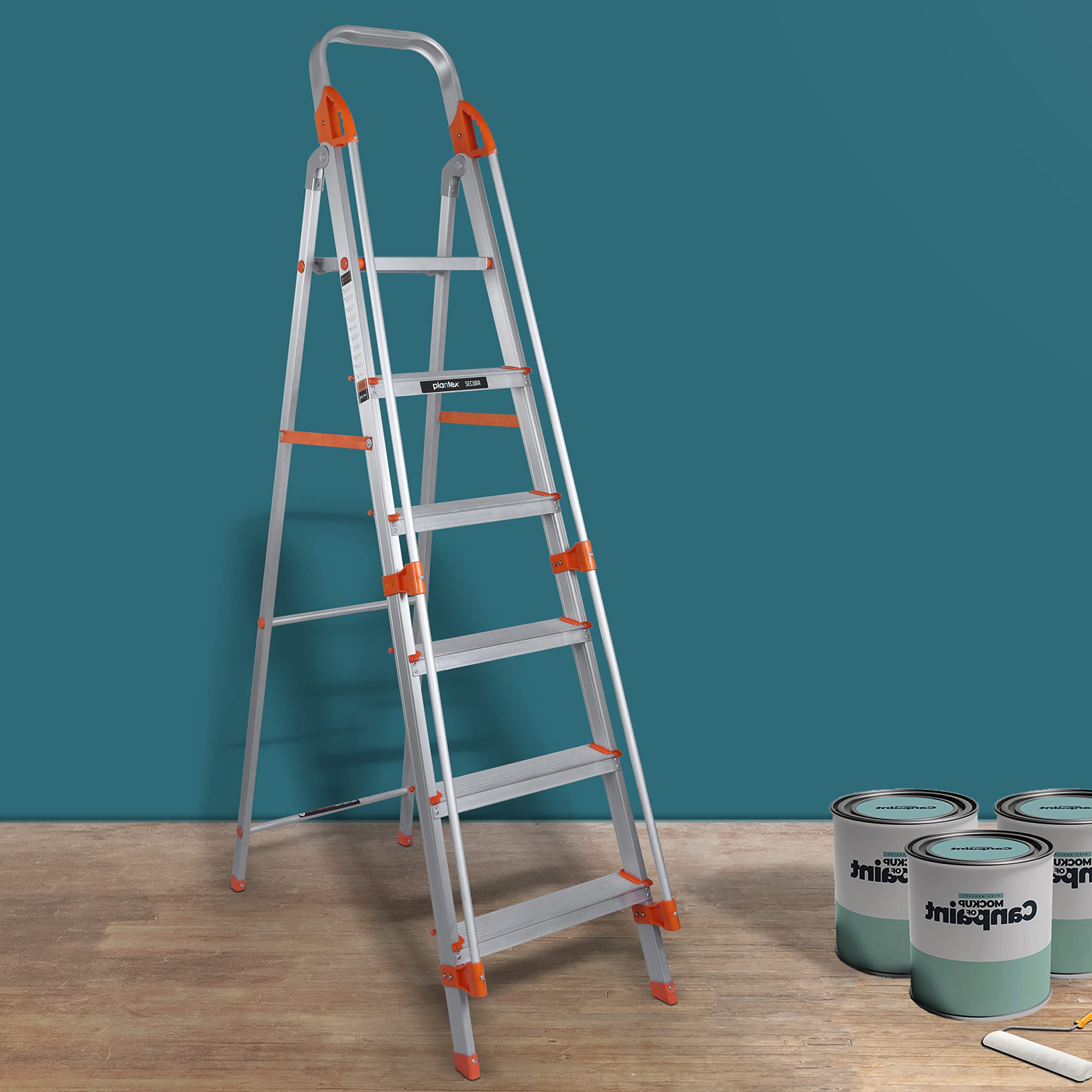 Plantex Secura 6 Step Aluminium Ladder for Home/Foldable Ladder with Safe Hand Rails/5 Year Manufacturer Warranty(Orange-Silver) — Amazon image 9
