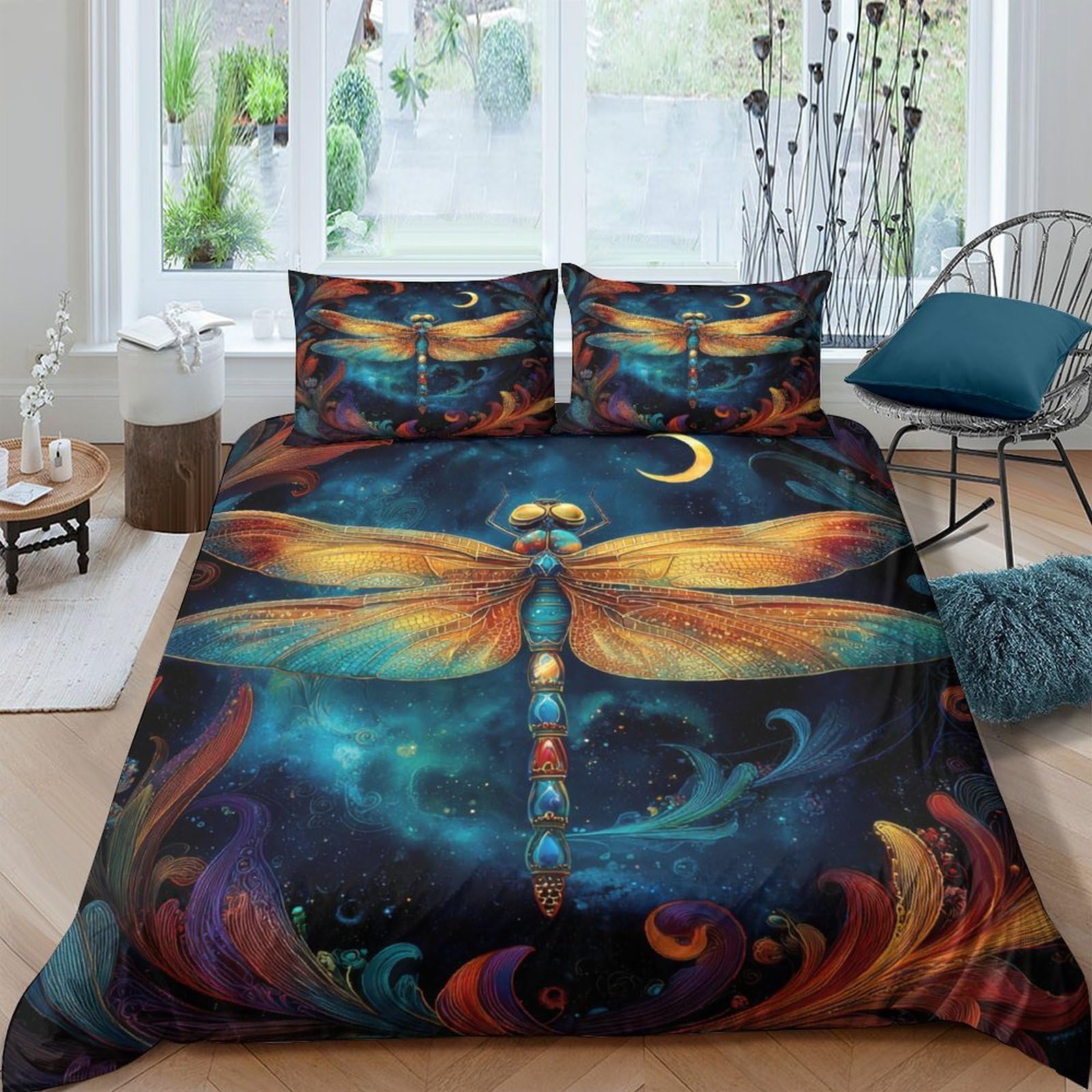 Ctjqhvkz Style-3 3D Printed Dragonfly Night Sky Fitted Sheet Microfiber Soft Mattress Cover For Bedroom Dorm Mattress Protection Decor Single（135X200cm）