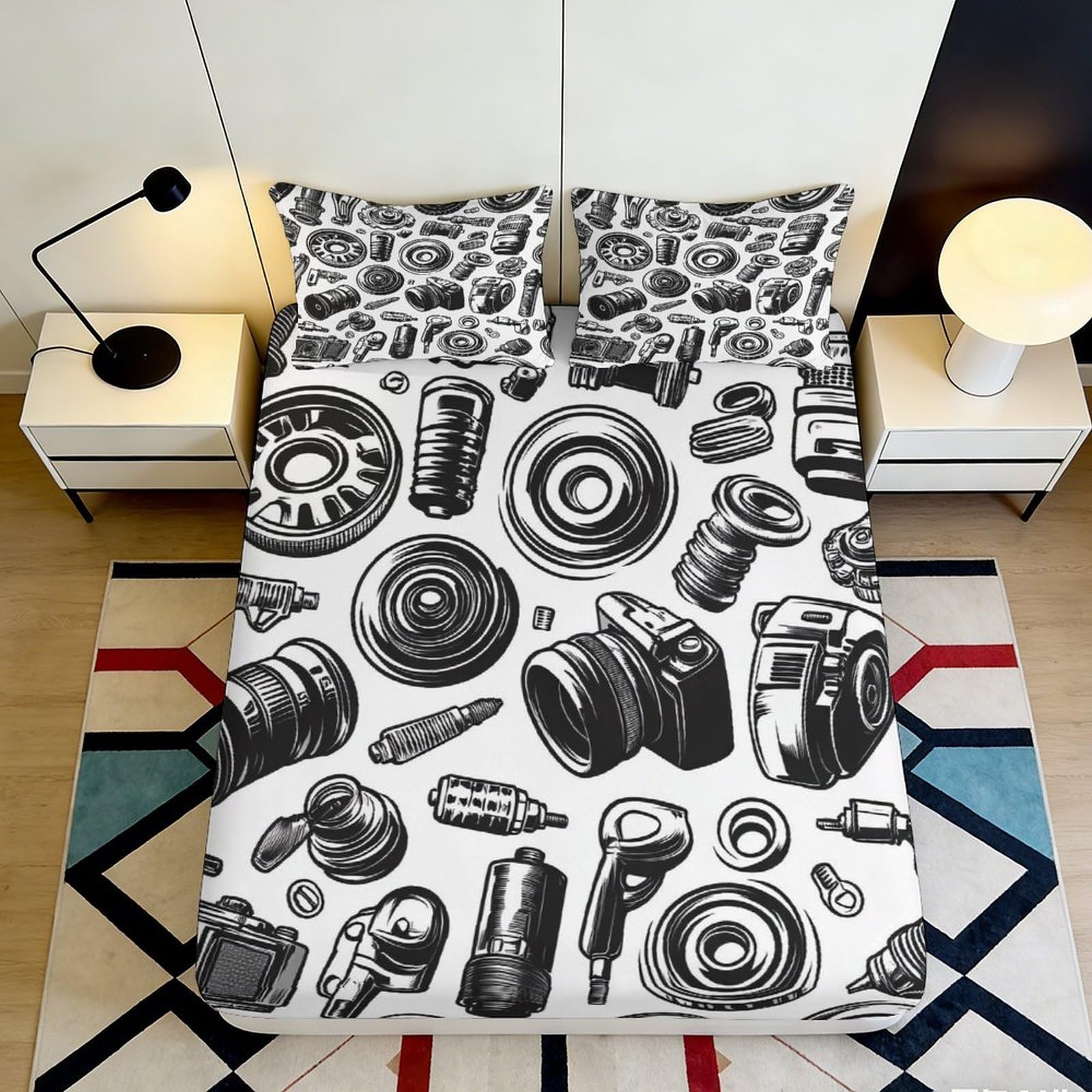 3D Printed Mechanic Tools Fitted Sheet Microfiber Monochrome Automotive Parts Bed Cover for Bedroom Dorm Mattress Decor 200x200x25cm