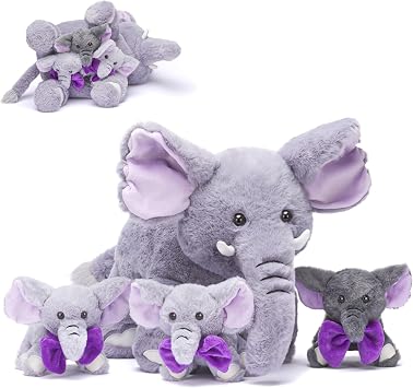 IKASA Elephant Stuffed Animals with Babies Inside, Mommy Plush Toy for Kids | 4-Piece set1 mommy elephant with 3 babies inside.Unzip to Reveal Babies,Ultra-Soft, Gift for Kids of Ages 3 4 6 7 8+