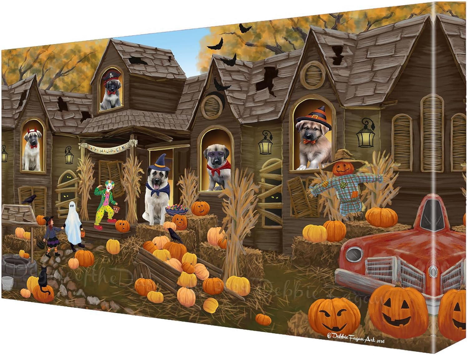 Doggie of the Day Haunted House with Anatolian Shepherd Dogs Canvas Wall Art - Premium Quality Ready to Hang Room Decor - Flat Rolled 11" x 14"