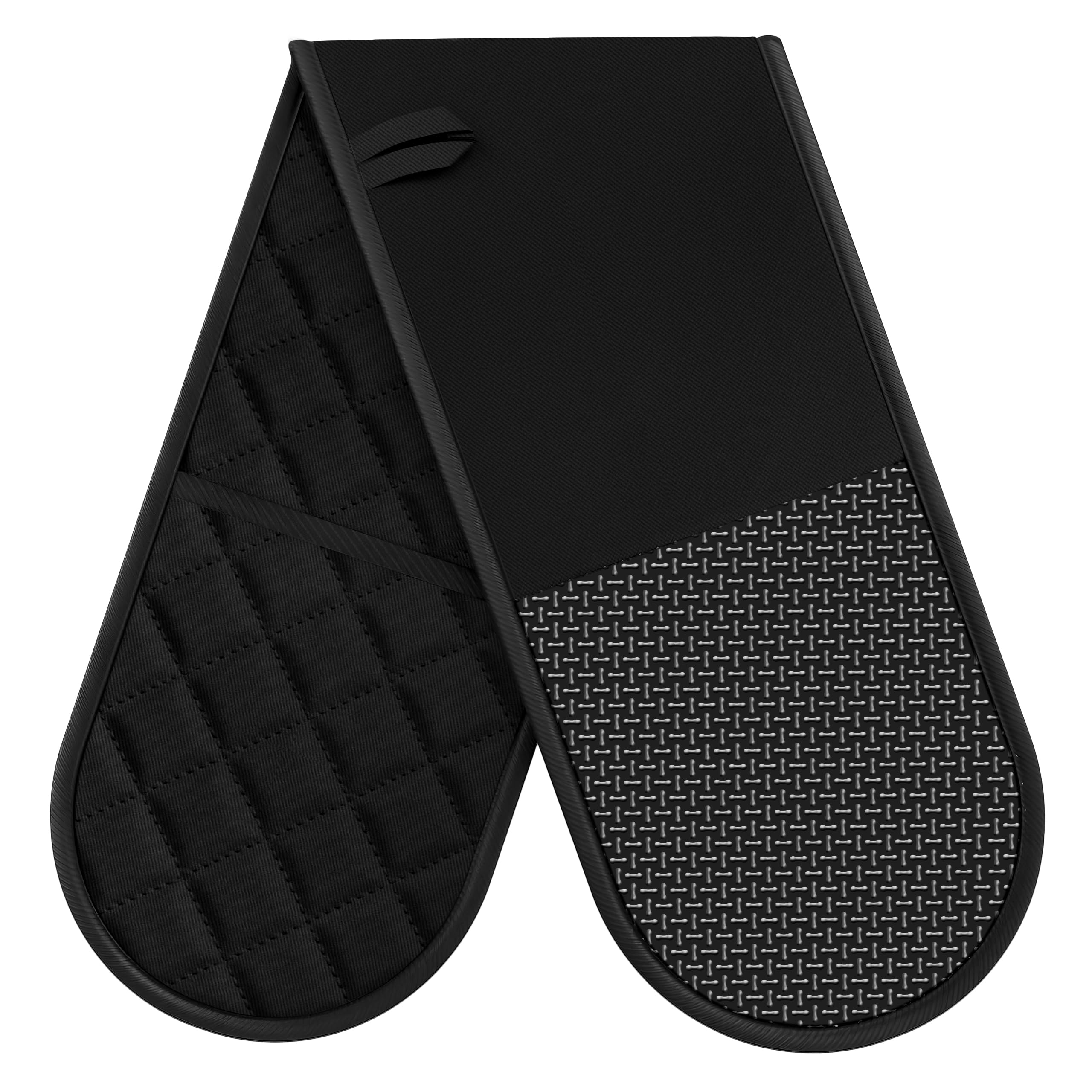 Aouplry Women's Black Oven Gloves Heat Resistant, Oven Mitts Withstand 500℉,Anti-Slip Silicone Oven Glove,Double Oven Gloves For Kitchen Cooking,Dessert Making,Bbq