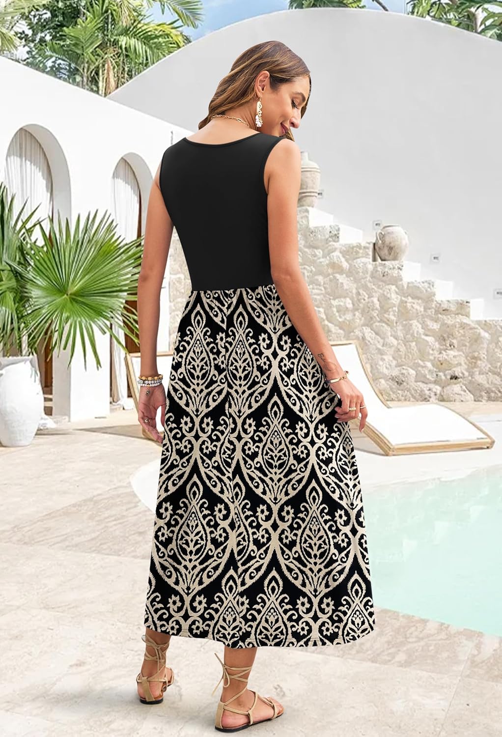 WNEEDU Women's Summer Maxi Dress 2026 Casual Sleeveless Hawaiian Sundress Tropical Long Dress Beach Vacation Outfit - Image 4