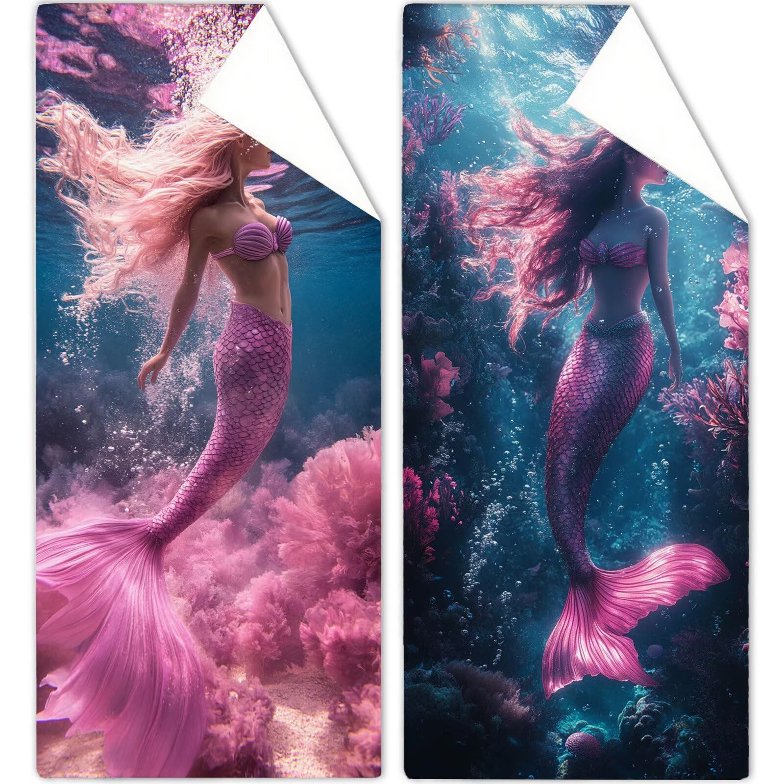Ręcznik plażowy syrenka ręczniki plażowe dla dorosłych 85 x 170 cm ręcznik z mikrofibry morski ręcznik kąpielowy bez piasku, miękki, chłonny, szybkoschnący, lekki, do pływania, na plażę, jogę, kemping