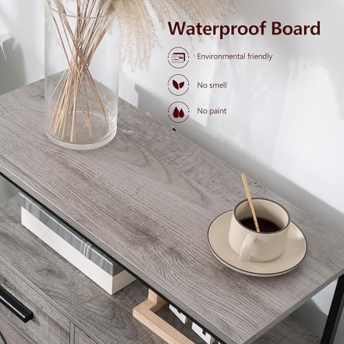 Miniatura 8 de WEENFON Armario de almacenamiento industrial armario de almacenamiento de suelo con 2 cajones grandes y estante abierto armario de acento con 2