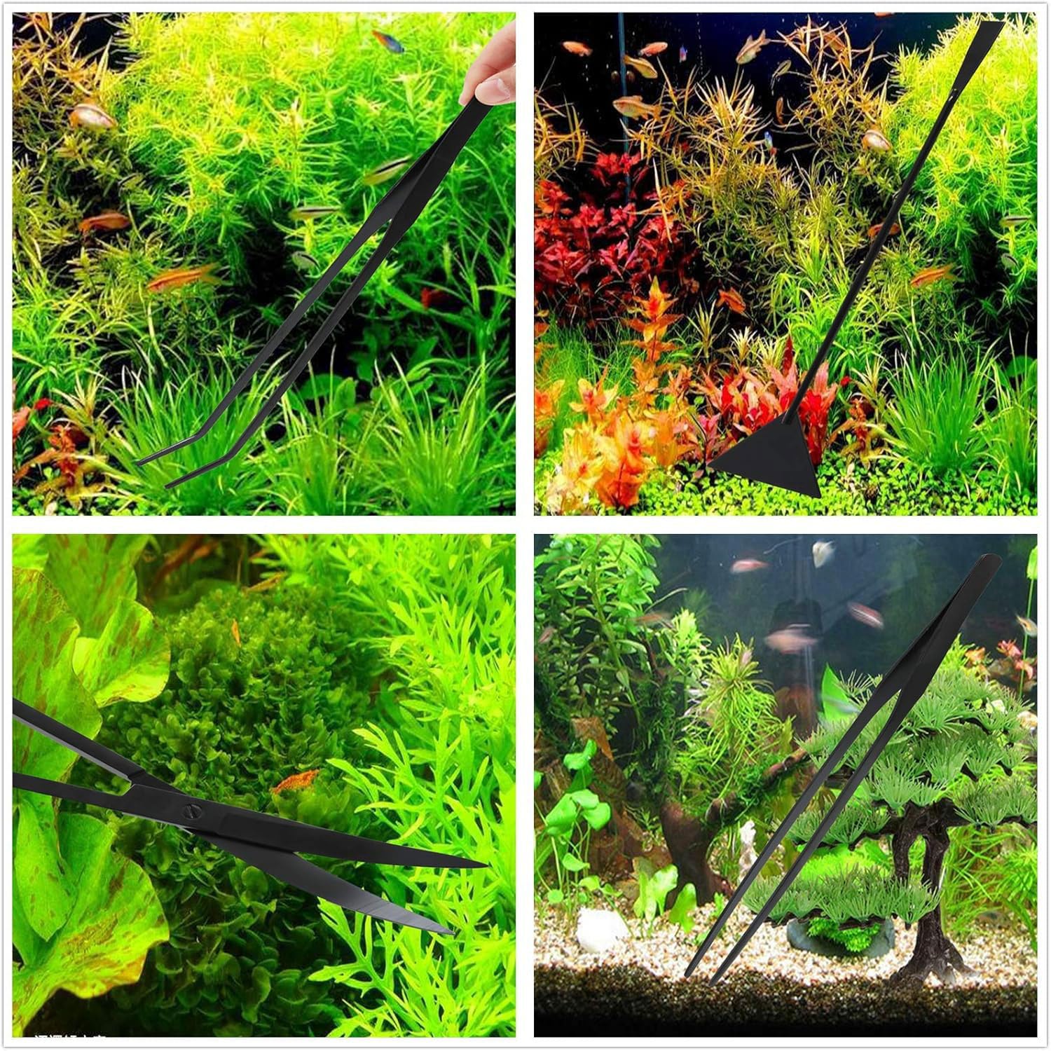 4PCS Accessori Acquario,Forbici Acquario Pinzette,Pinza Aquascaping Kit,Acquatica Strumenti Set,Acciaio Inox Pinzette Forbici e Spatola per Landscaping e Piante Acquatiche