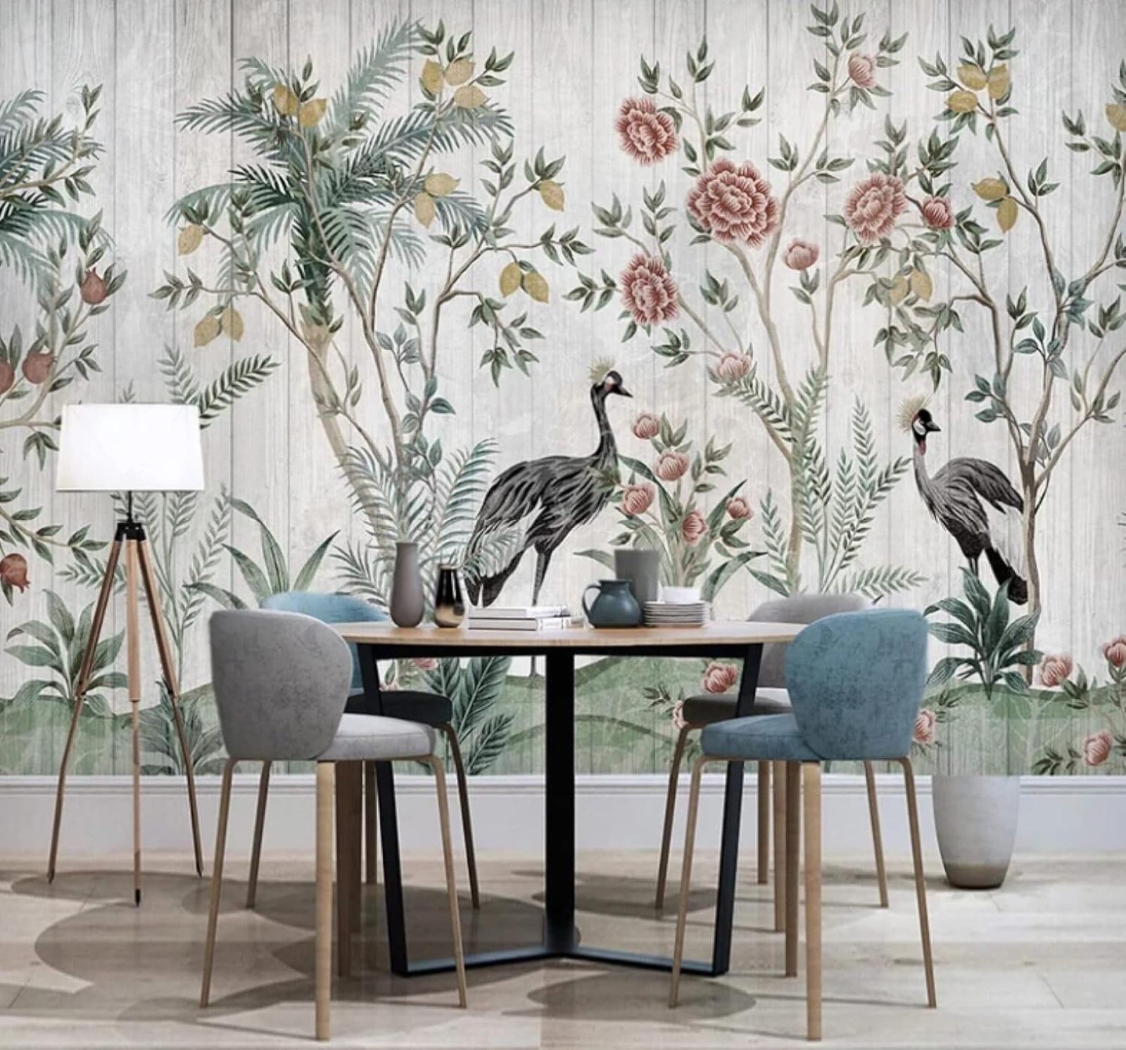 XLMING Vintage Wood Grain Pastoral Flowers Birds 3D Wallpaper Luxury Silk Study Dining Feature Sofa Grey Bedroom Living Room Tv Decorative Wall-430cm×300cm
