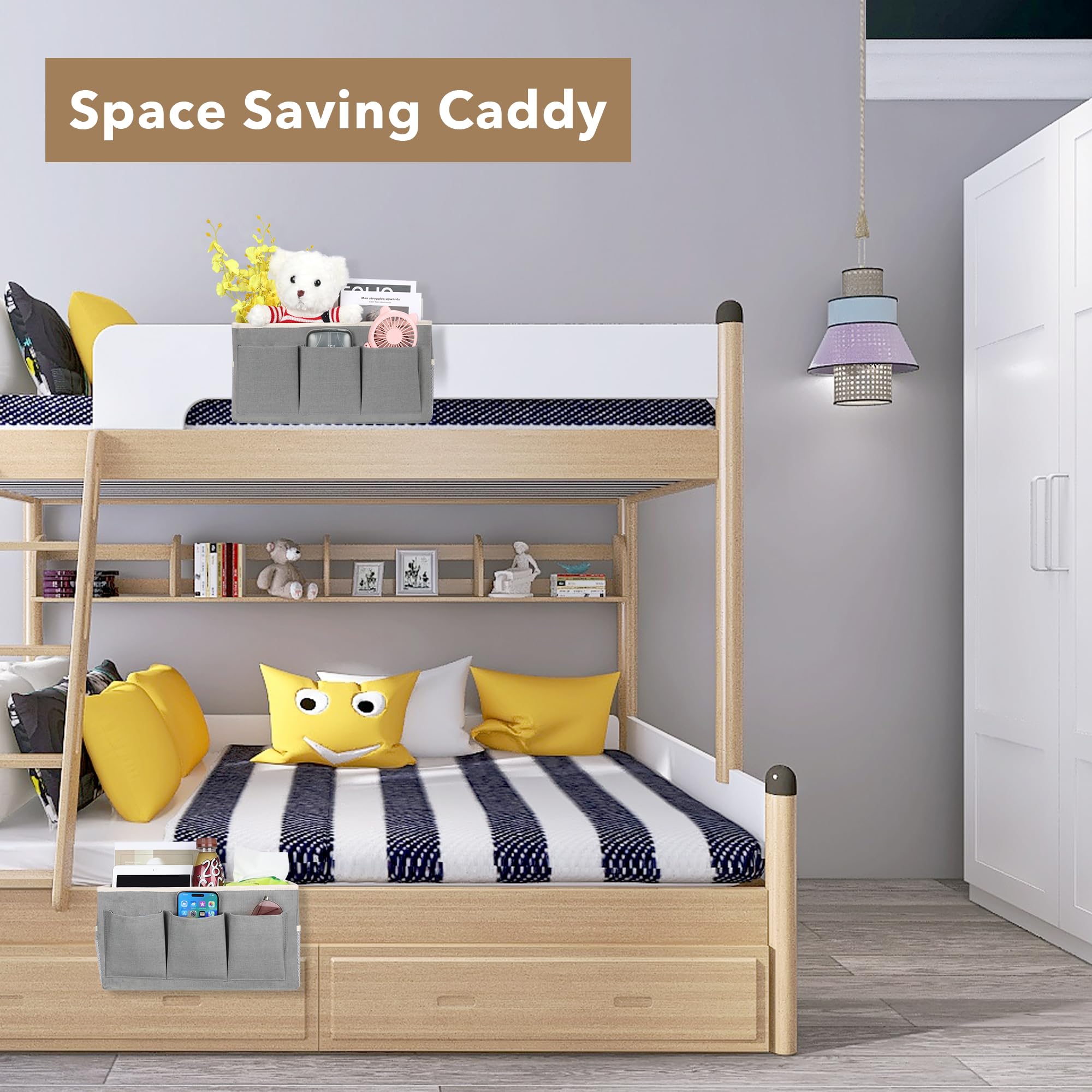 Kanrichu 3 grandi organizer da appendere alla parete, in tessuto di lino, con tasche, impermeabili, per cucina, camera da letto, ufficio, camper (grigio, 3 pezzi)
