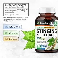 Vista 3 de Raíz de ortiga picante 100 cápsulas, 1000 mg por porción, raíz orgánica de ortiga (Urtica Dioica)