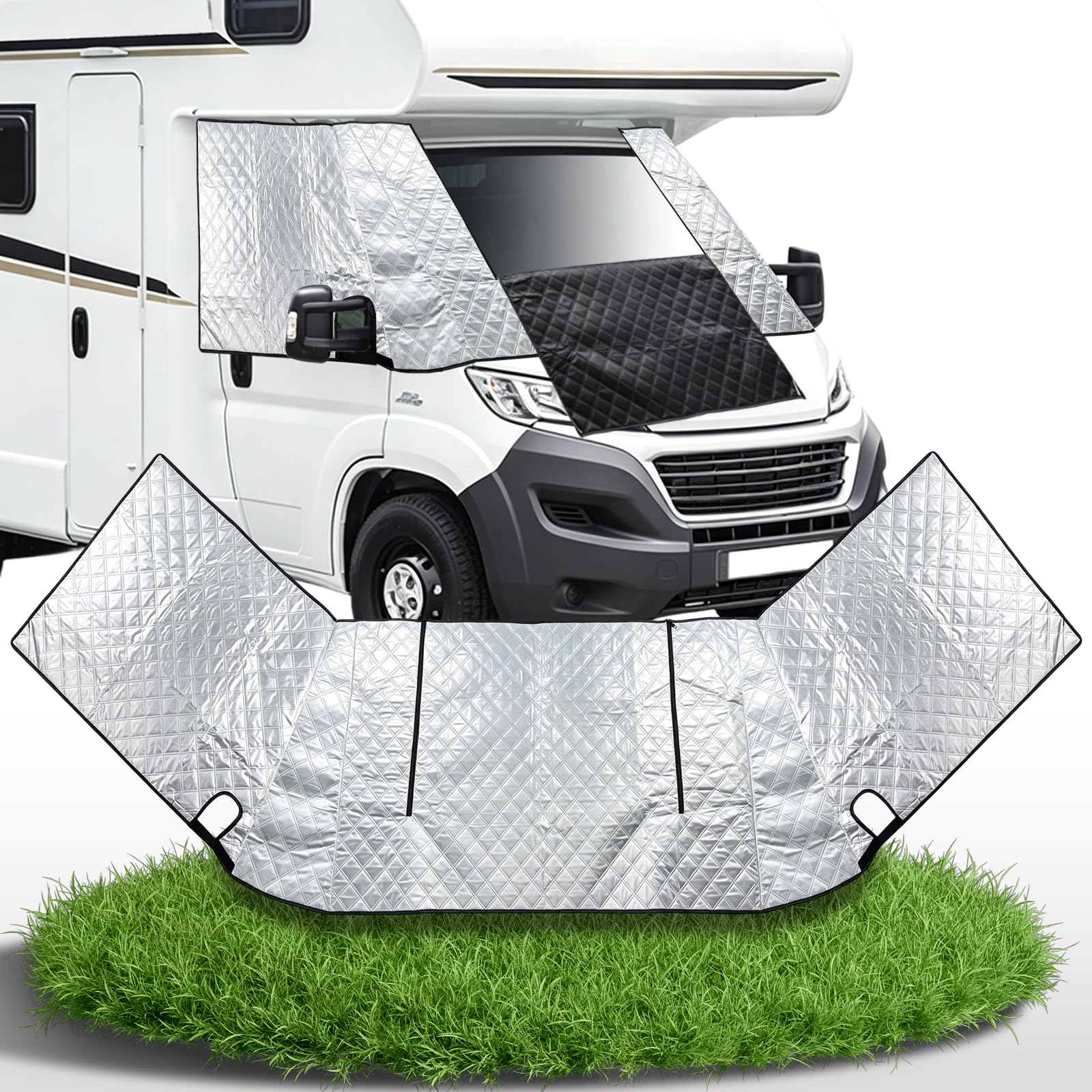Frontscheibenabdeckung Ford Transit 2015-2025 MK8 & MK9 - Thermomatte Außen Sonnenschutz Ford Transit Wasserdicht Scheibenabdeckung für Wohnmobile und Kastenwagen