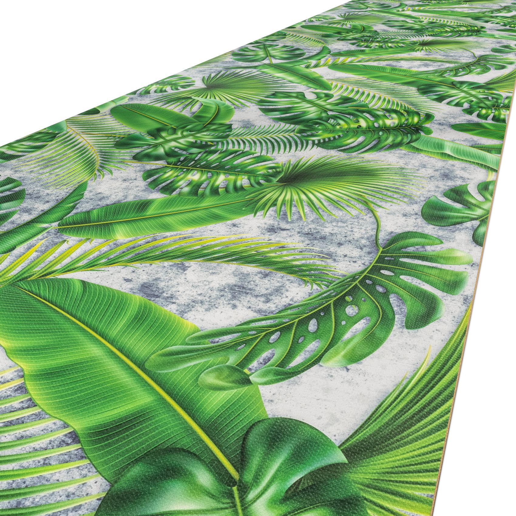 ANRO Alfombra de cocina, antideslizante, para cocina, PVC, fácil de cuidar, pasillo, lavable, hojas de palmera, verde, 220 x 52 cm