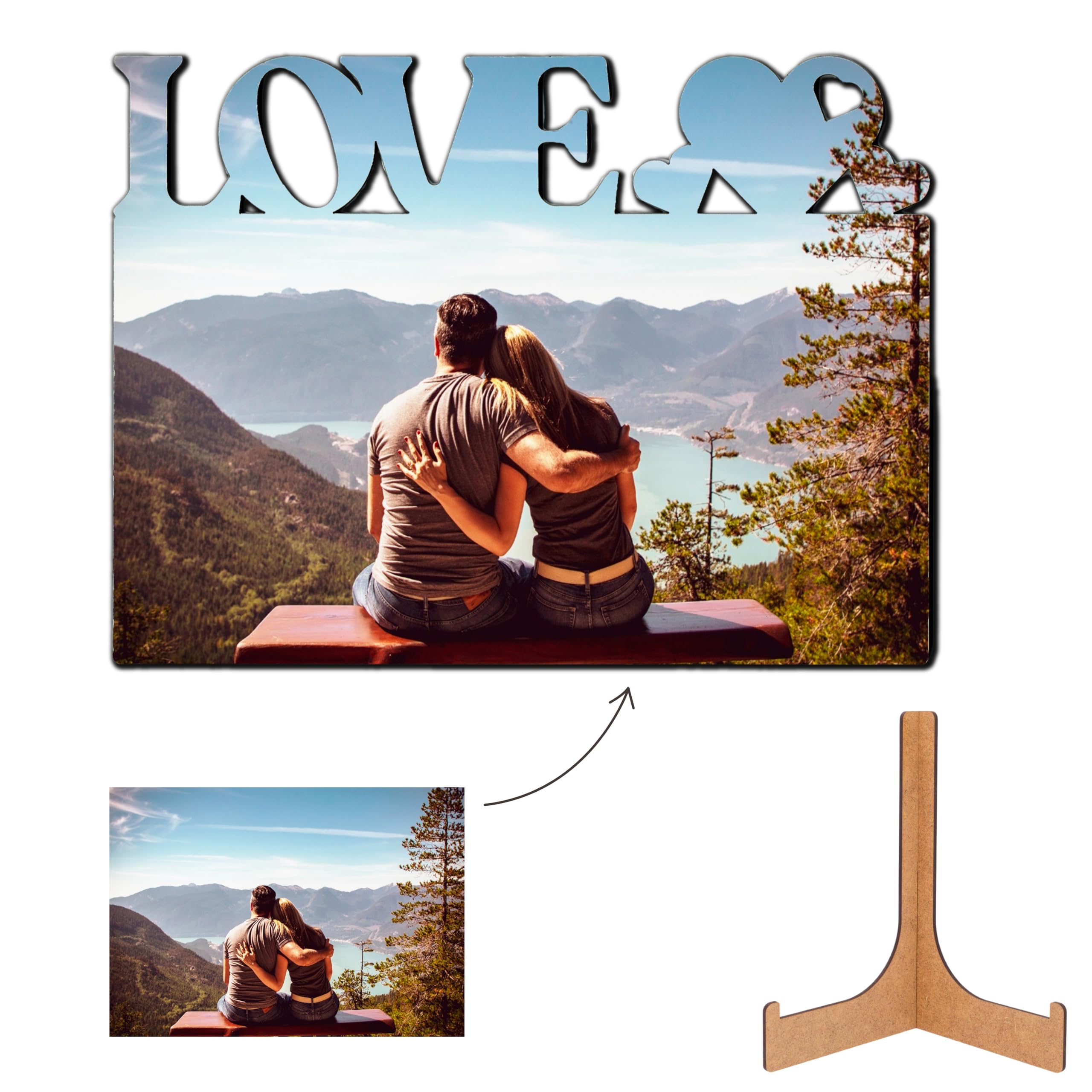 Grupo Darik Portafotos Personalizado para Parejas | Madera de DM | Regalo Día de los Enamorados | Marco de Fotos San Valentín con Soporte | Regalos Originales Aniversario Navidad Boda(LOVE)