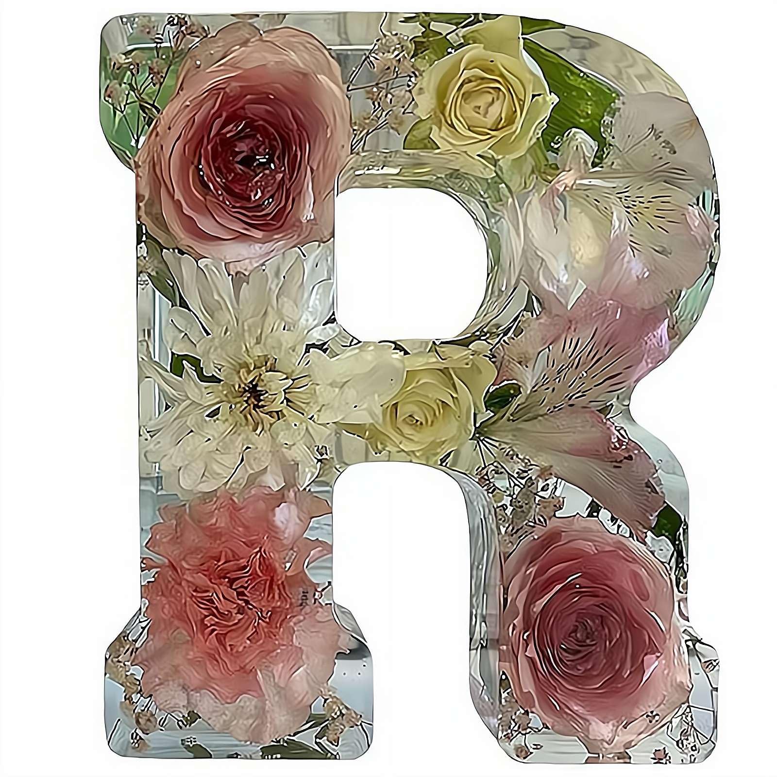 Resin Ornament Kit, Resin Letters with Flowers, Dried Floral Resi N Night Light Letter with LED Lights, Endless Custom Decor Possibilities (R)