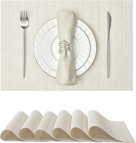 Miniatura 48 de Leetaltree juego de 6 manteles individuales de lentejuelas doradas de lujo - impermeables y lavables para boda, aniversario, uso diario - decoración