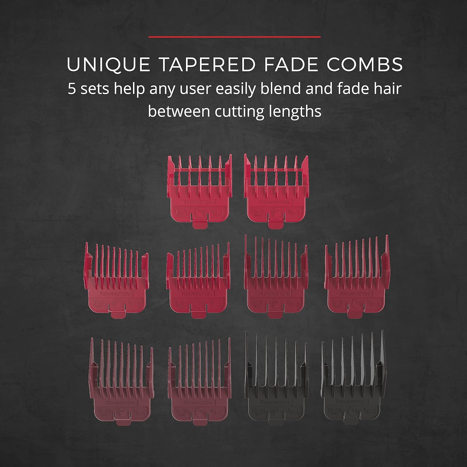 Remington® Easy Fade Haircut Kit, Hair Clippers for Men, Tapered and Standard Fixed Combs, Travel Case Included, Black