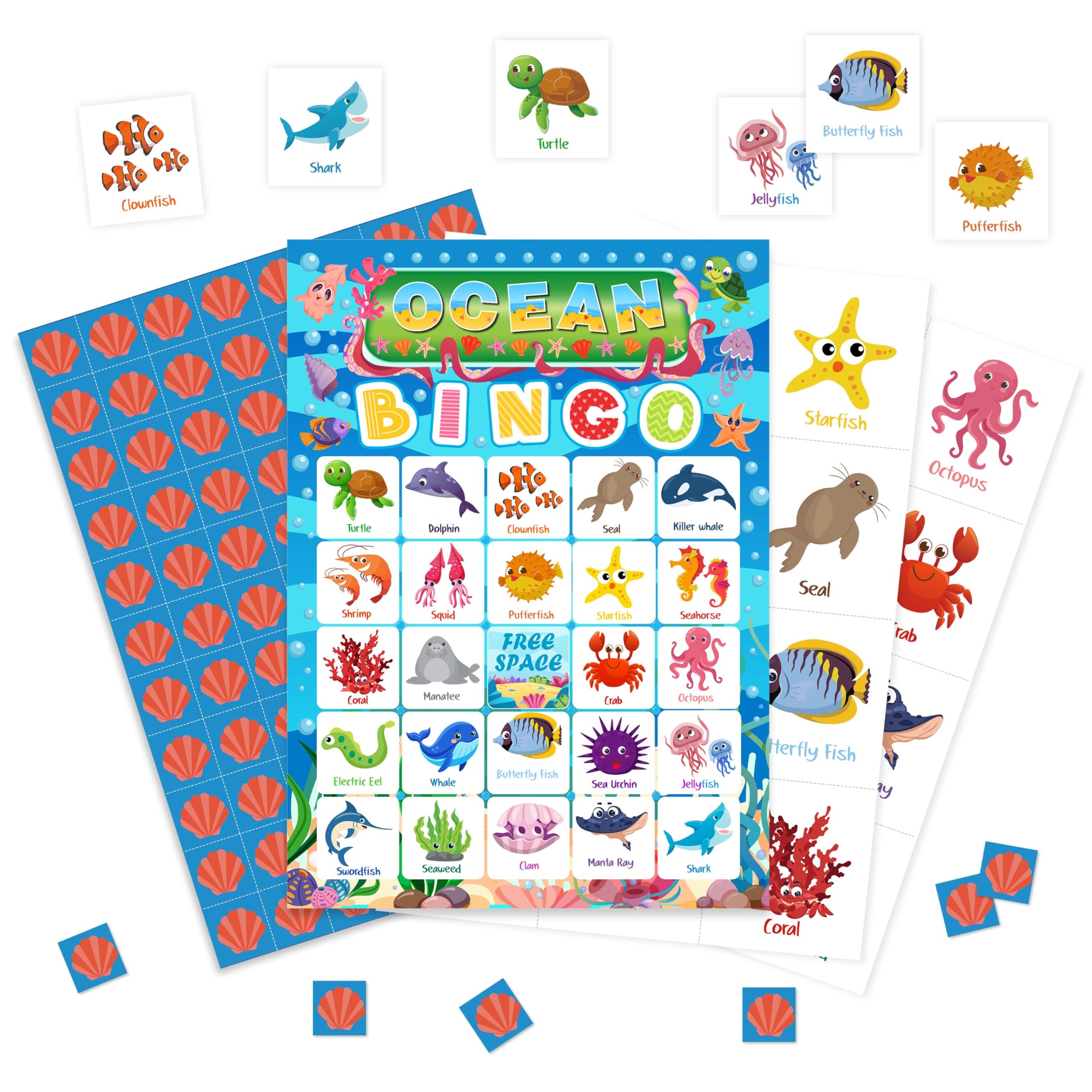 valucise Ocean Bingo Game Cards, Ocean Animals Bingo Games for Adults, Under The Sea Bingo Cards Supplies, Underwater Birthday Party Decor Favors, Card Gifts for Friends Family Holiday, (Ocean) — image 1