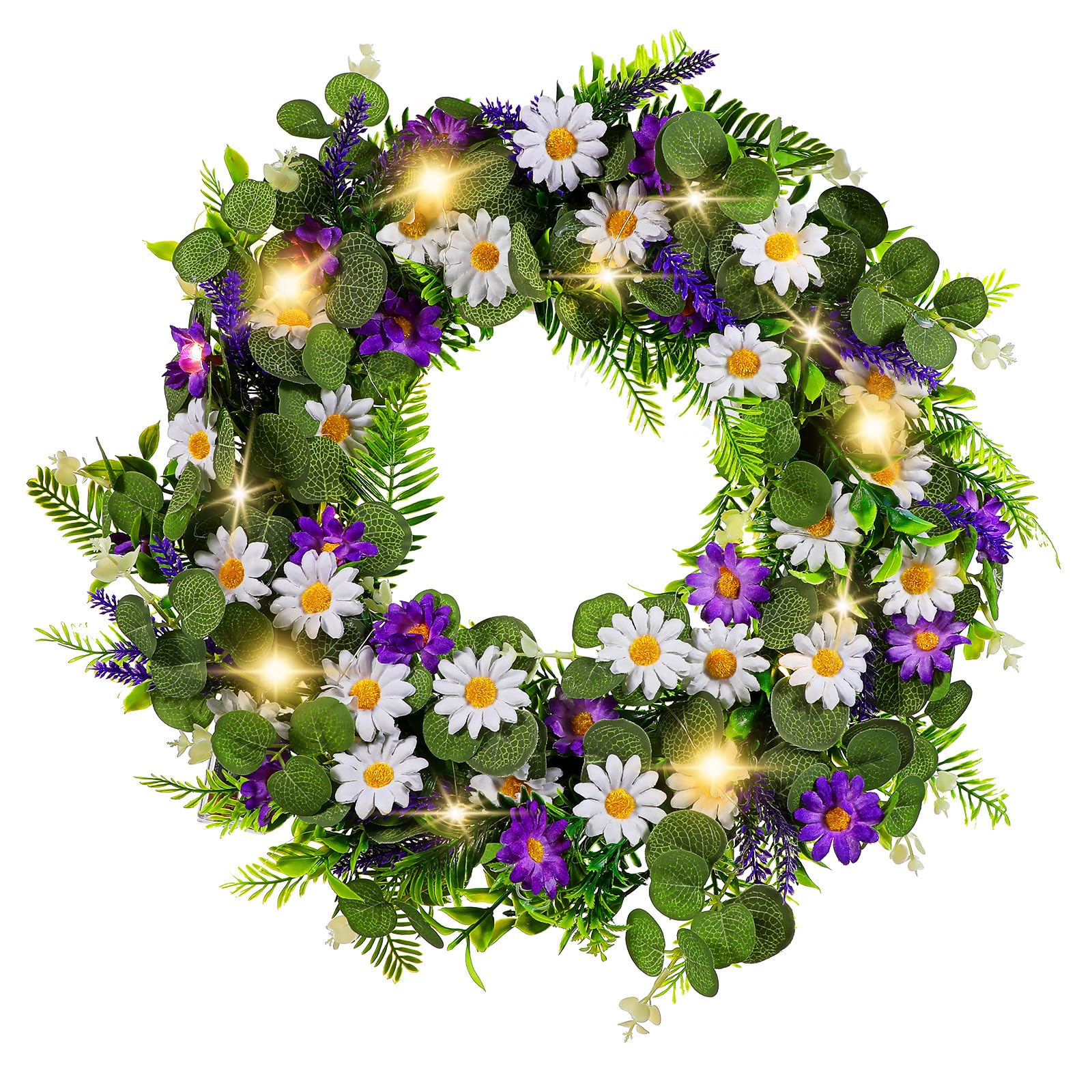 Künstlicher Lavendel Türkranz mit LED für Frühling und Sommer | Kunststoff mit Realistischer Haptik, für Partys und Hochzeiten, Zarte Form mit Natürlichem Charme
