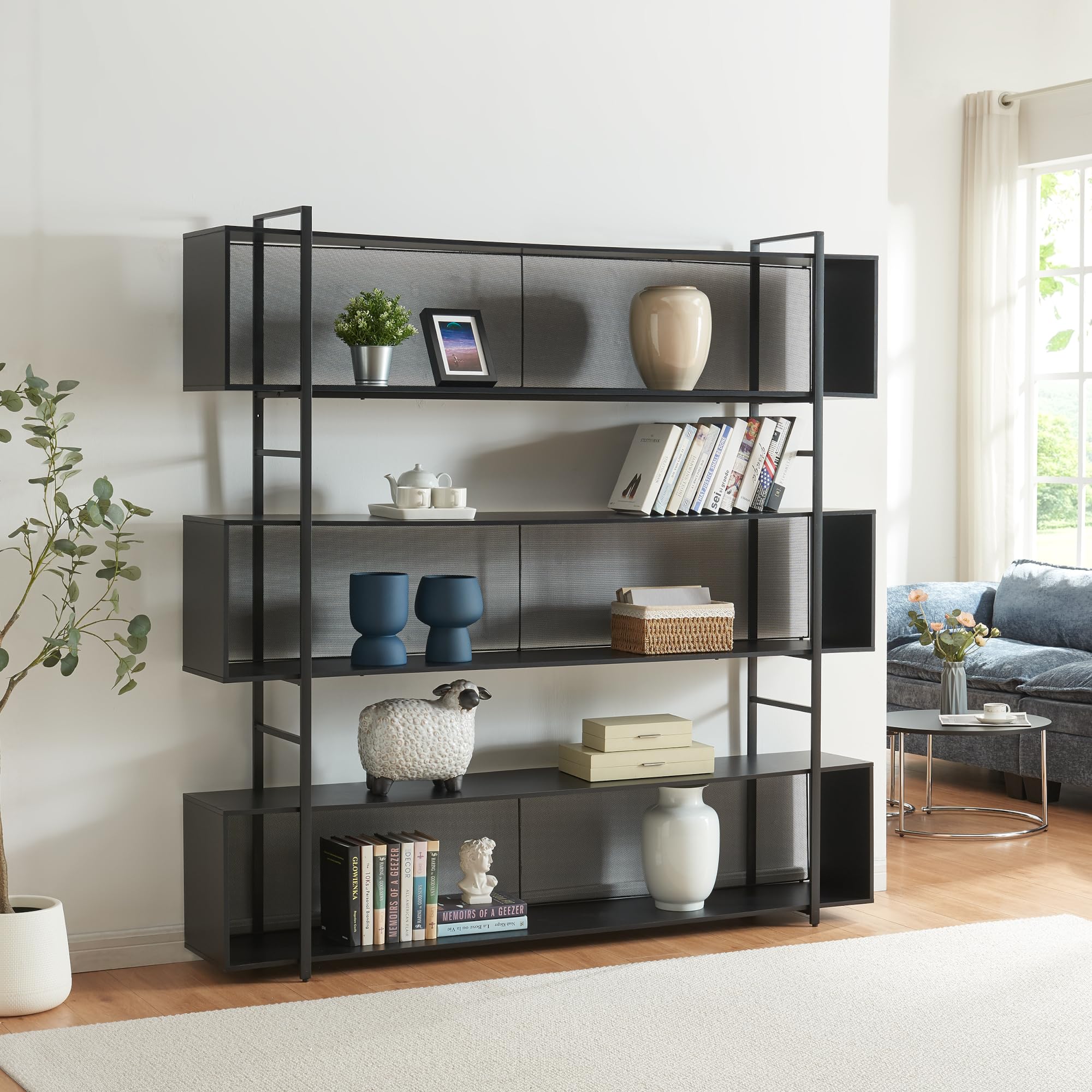 [en.casa] Scaffale da Terra Libreria con 3 Scomparti e Ripiani Aperti Mobile Espositore per Casa Ufficio Negozio 180 x 180 x 33 cm - Nero