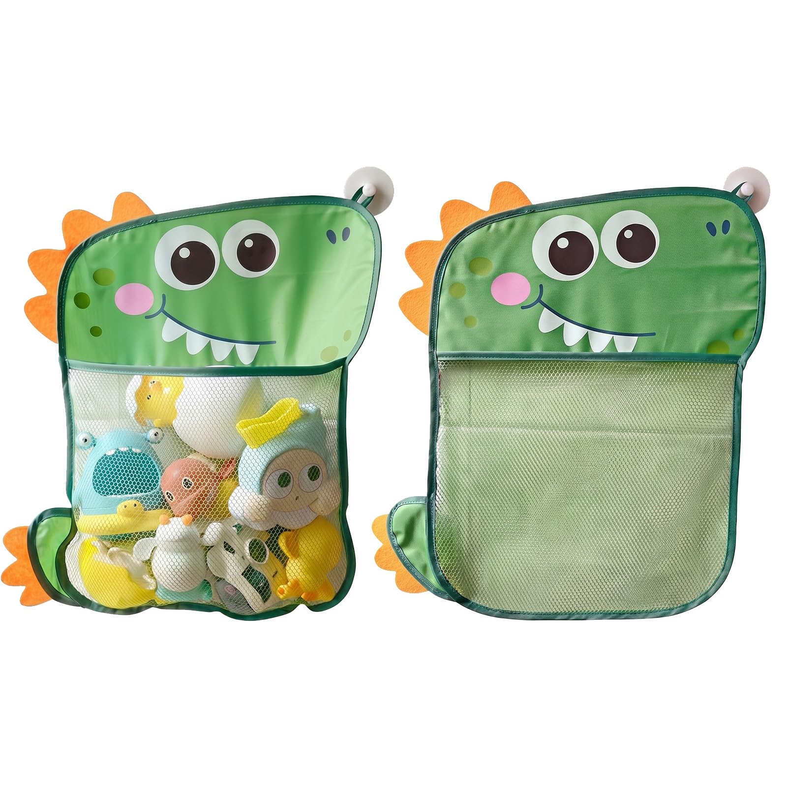 Hounyou 2 Pack Bath Storage Net Bag for Toy, Bathroom Holder with 4 Suction Cups for Anti Mould & Quick Dry (Dinosaur, 45 x 42cm)