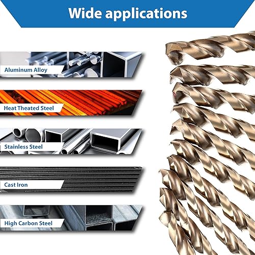 Miniatura 2 de TJR HSS-E M35 Juego de brocas helicoidales de cobalto 19 piezas 0.039-0.394 in 0.020 in escalones Broca de metal autocentrante DIN 338 Tipo N 135,
