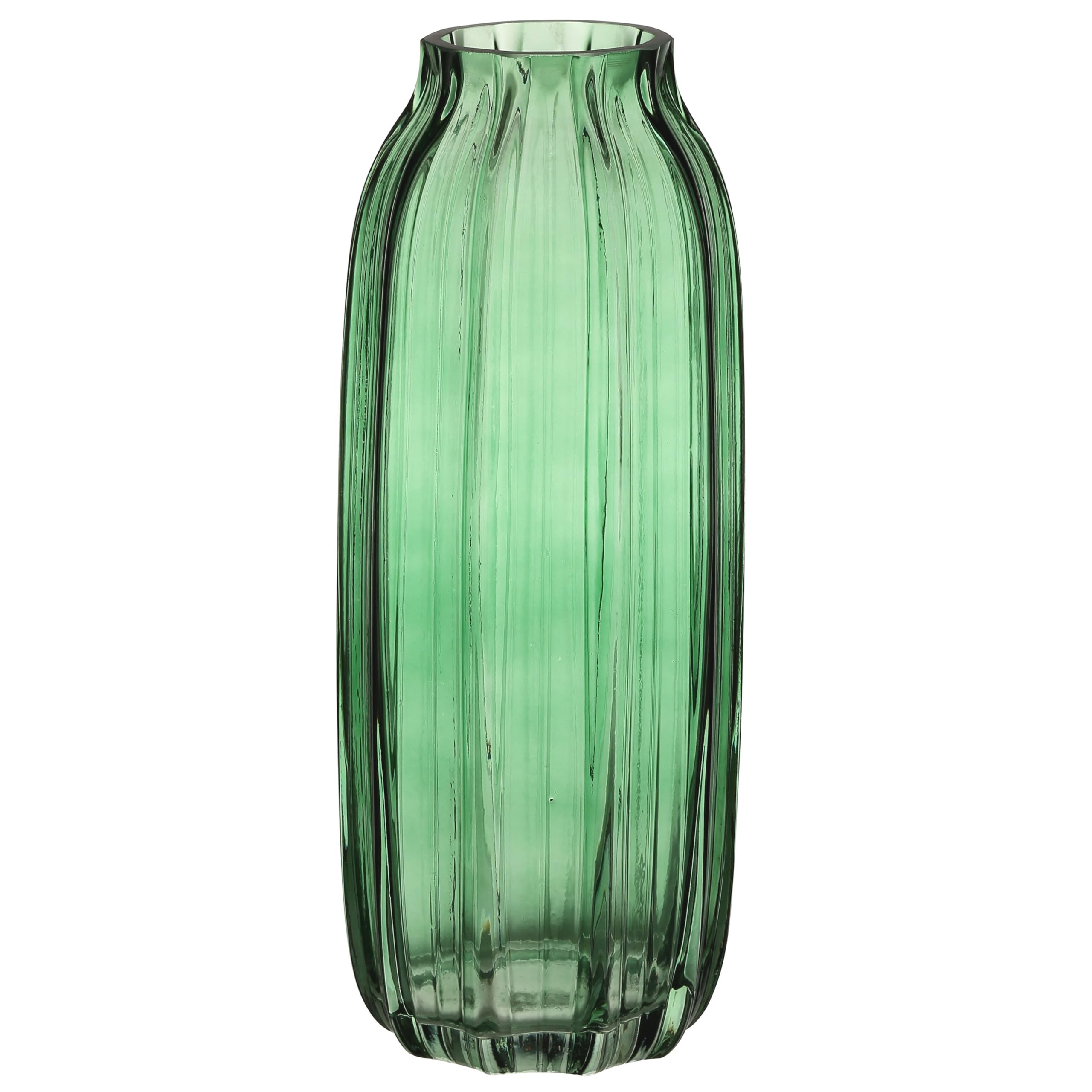 JAKY Global - Jarrón grande de cristal verde de 32 cm de alto para flores, elegante decoración del hogar, sala de estar, centro de mesa para granja y oficina (verde, 32 cm)