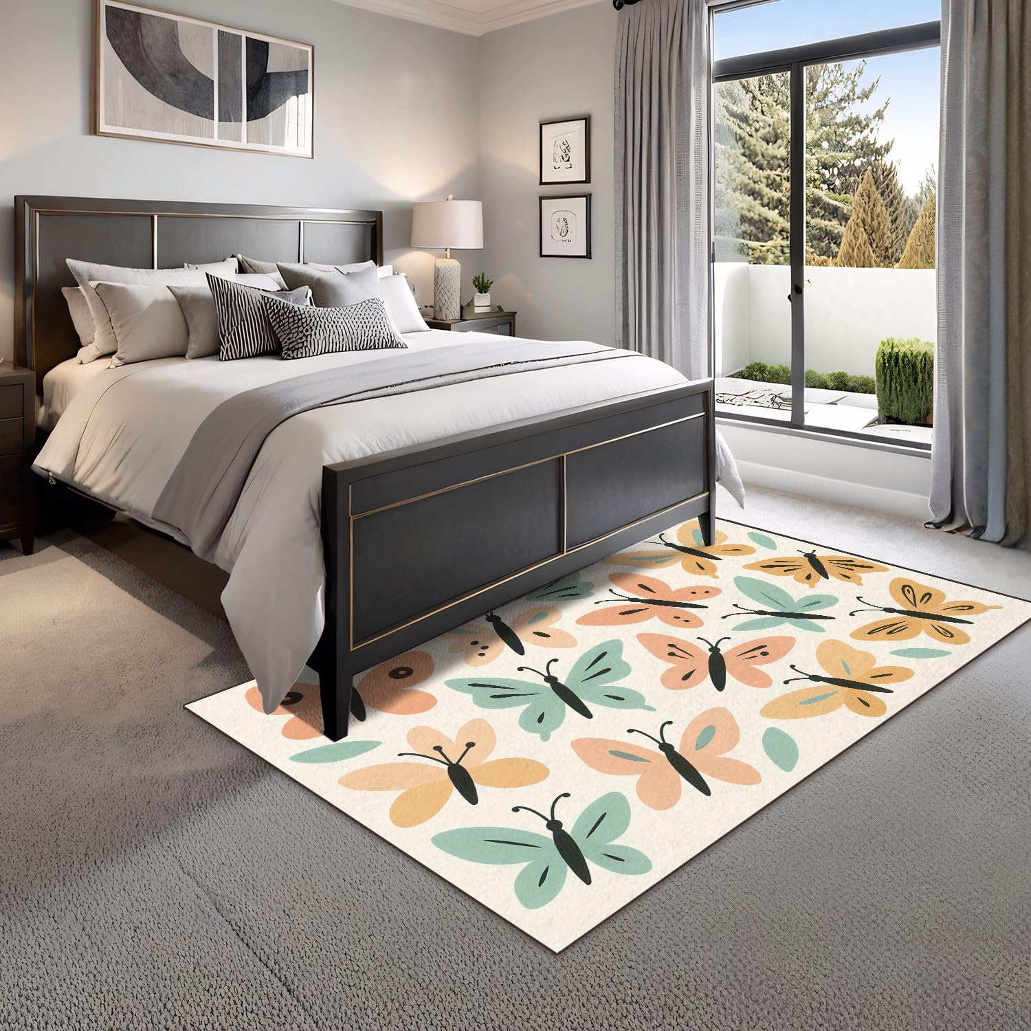 4x5 Boho Rug Rugs for Living Room Rugs for Entryway Butterflies Seamless Scandinavian Style Drawn Butterflies Bedroom Rug Door Mat Nursery Room Decor Rainbow Carpets