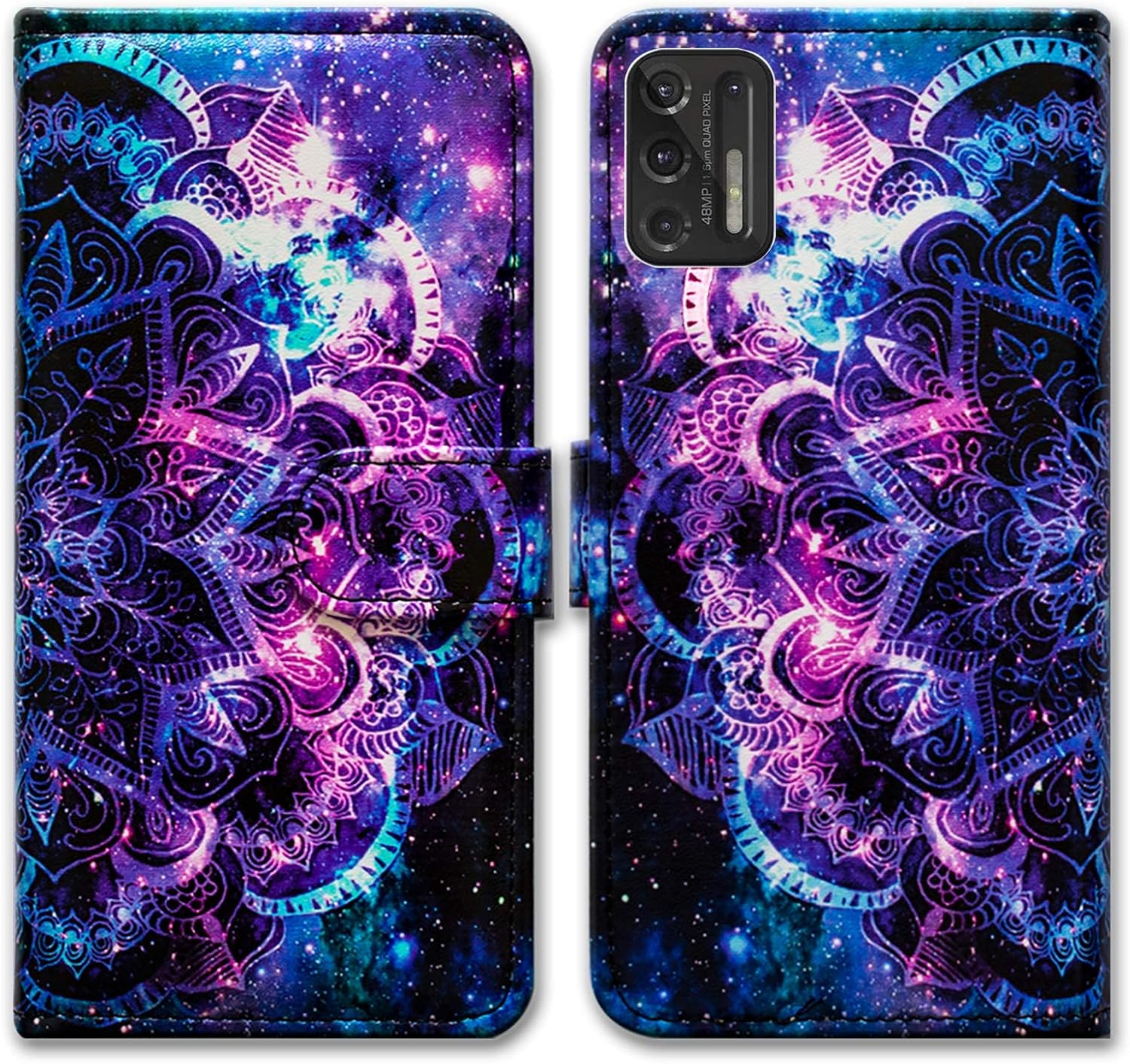 Bcov Moto G Stylus 2021 Case [Not Fit G Stylus 2020], Purple Mandala Galaxy Sky Leather Flip Phone Case Wallet Cover with Card Slot Holder Kickstand for Motorola Moto G Stylus 2021