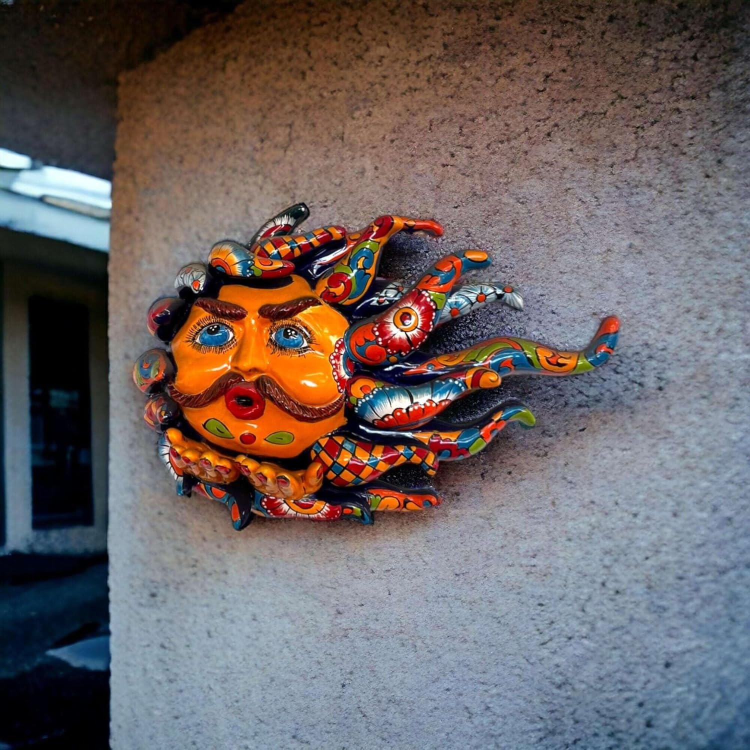 Handcrafted Talavera Sun Face | Colorful Mexican Wall Art