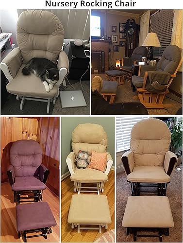 Miniatura 8 de Juego de mecedora y otomana para guardería, mecedora reclinable con otomana, silla mecedora para lactancia materna para habitación de bebé,