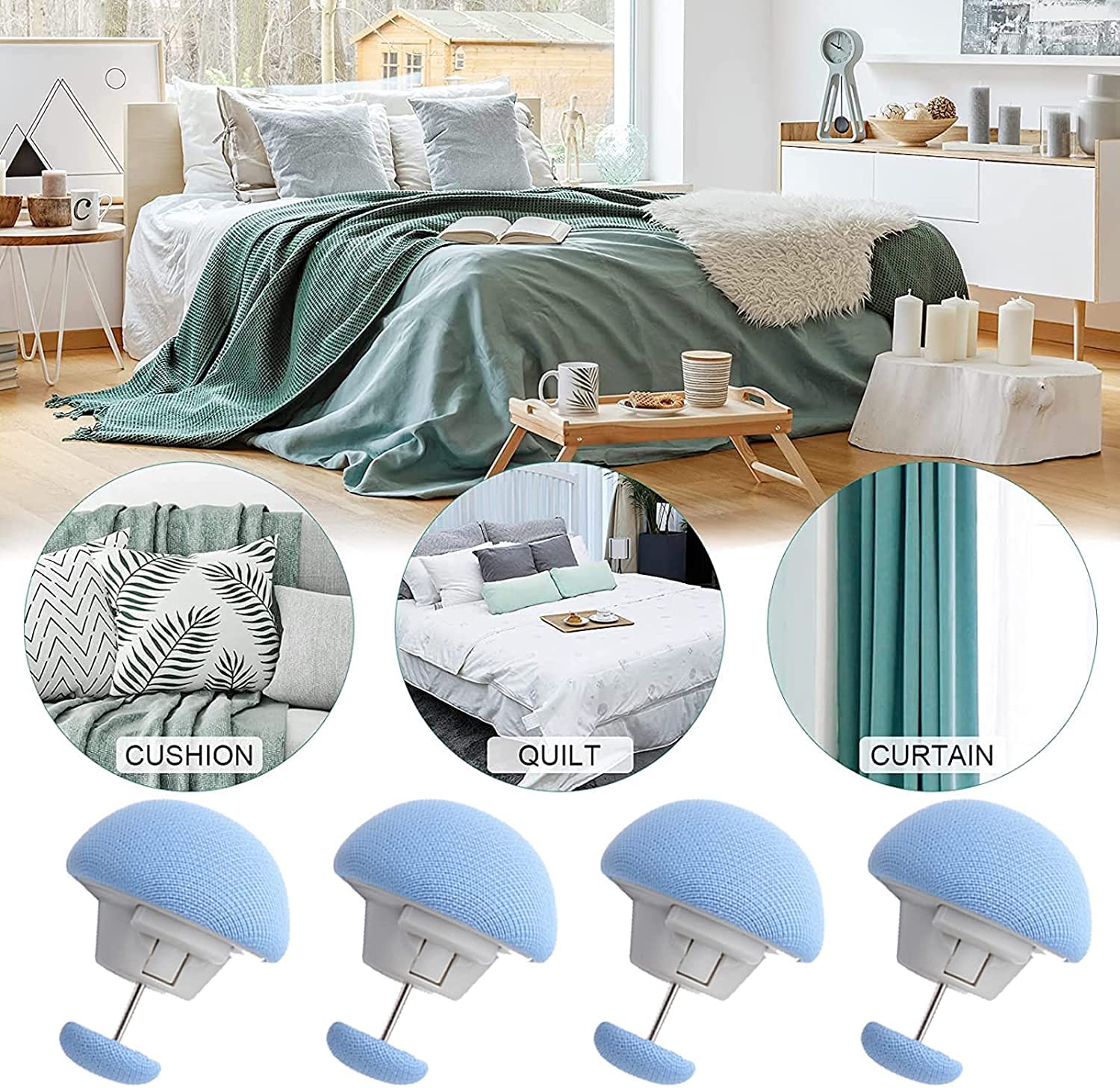 Tvoip 16 Pcs Duvet Clips Set, Duvet Pins, Duvet Button,Quilt Fixing Clips Duvet Cover Clips Mushroom Round Fixing Clips with Buttons Bedroom Duvet Fixing Holder Non-Slip (Blue)