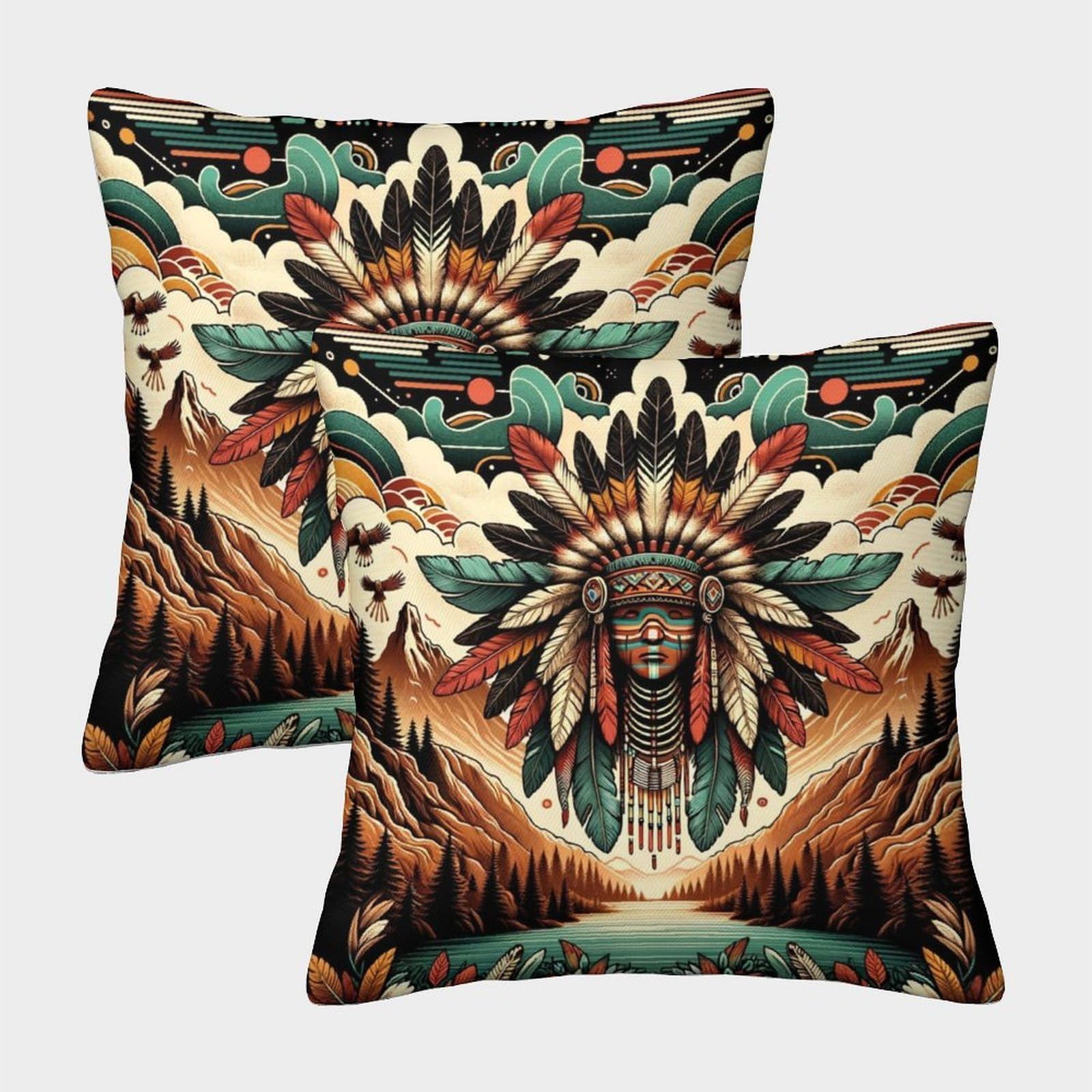 kaiyun 2 Pack African Art，The Last of The Mohicans Luxury Digital Printed Soft 3D Themed Square Cushion Cover 50x50cm
