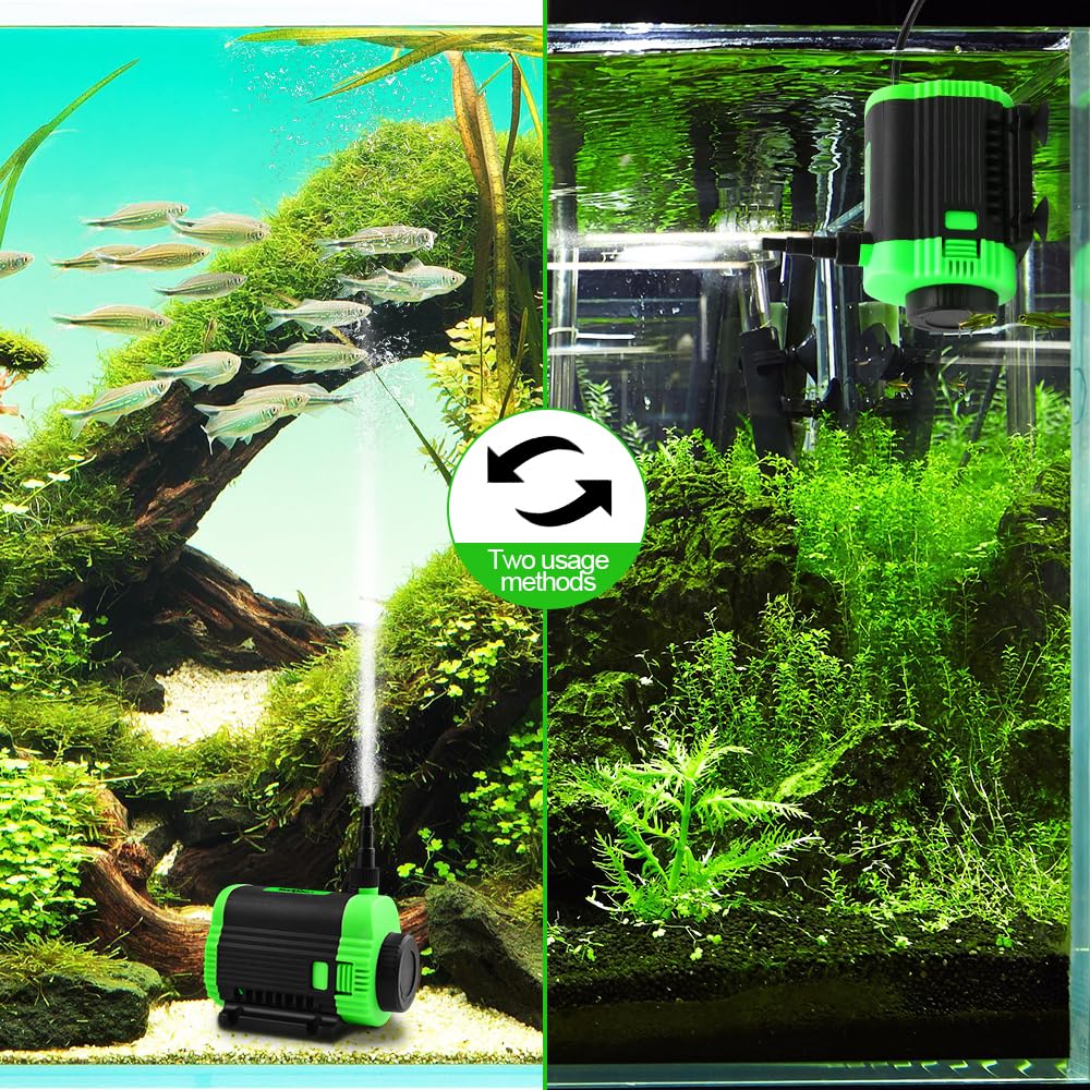 Pompe à eau submersible 150 GPH (560 L/H, 60 W), pompe à eau ultra silencieuse avec tête de 3 m de haut, pompe de fontaine avec cordon d'alimentation de 2 m, buse réglable en 3 tailles pour