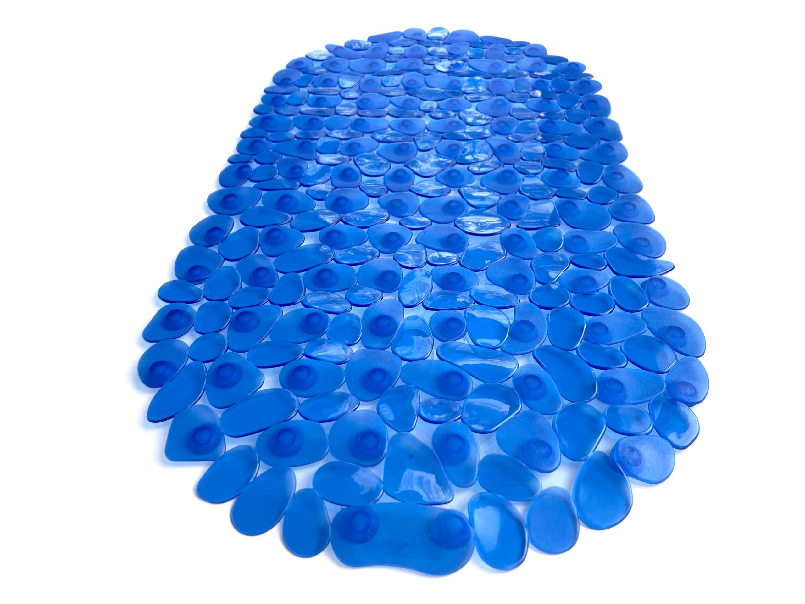 TIKE SMART “Pebbles” Non-Slip Bathtub & Shower Mat 27”x14” Oval - Non-Toxic - Safe, Clean, Machine-Washable, Superior Grip & Drainage, Vinyl, for Smooth Floors ONLY, Transparent Blue
