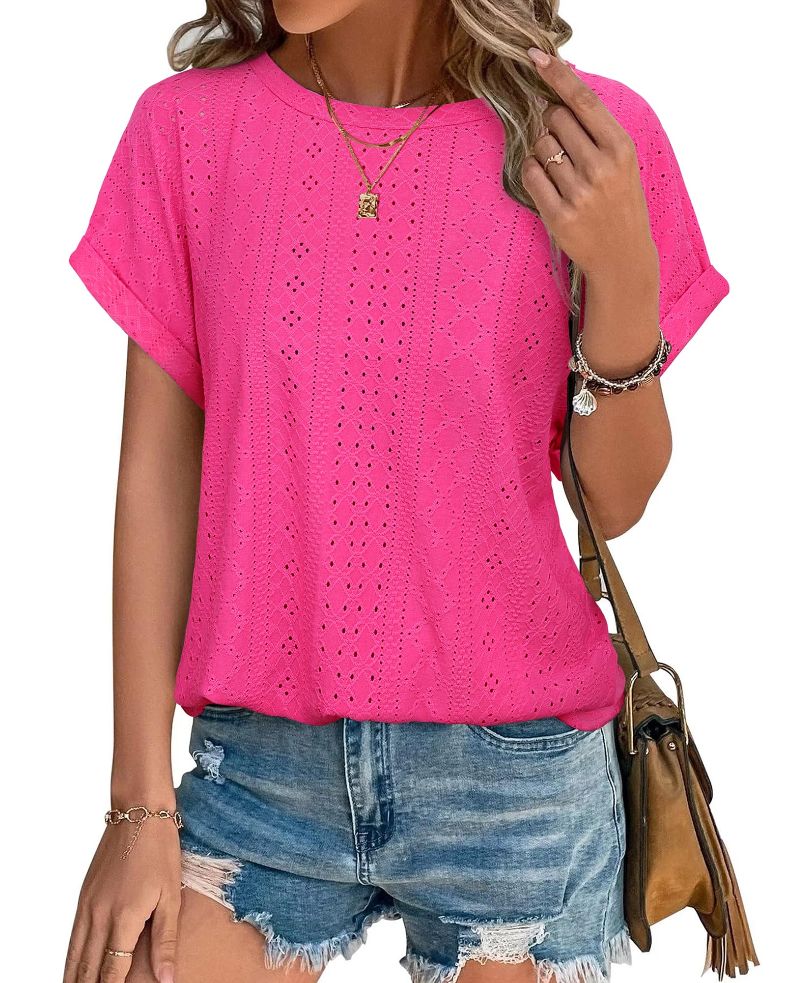 Bodhi talk Damen Bluse Sommer Elegant Kurzarm Atmungsaktiv L