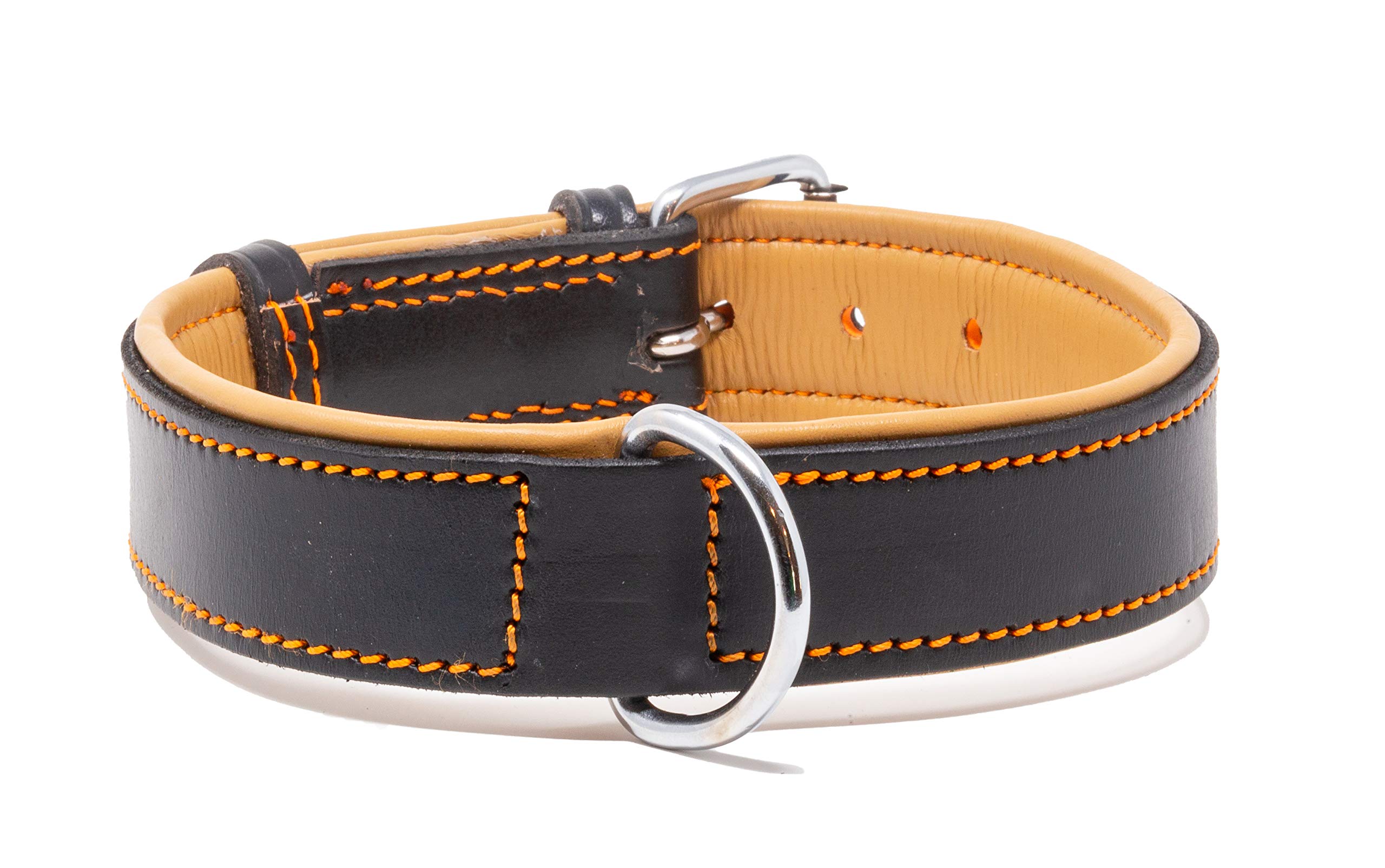 Riparo K-9 Collier pour Chien Robuste rembourré et réglable en Cuir véritable (Fil Noir/Orange, M: 2,5 cm de Large pour 36,8 cm - 44,5 cm de Cou)