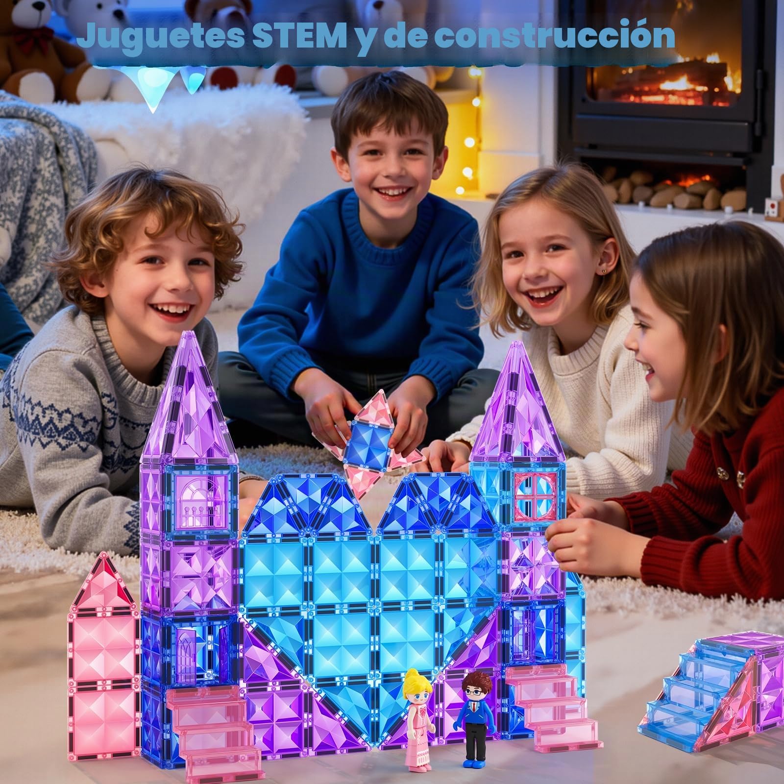 Juguetes de Frozen para niñas, azulejos magnéticos de 102 piezas con muñecas, castillo de princesa, juguetes de construcción, juguetes para niñas de 4 a 5 años, 6 a 8 años, bloques magnéticos, regalos