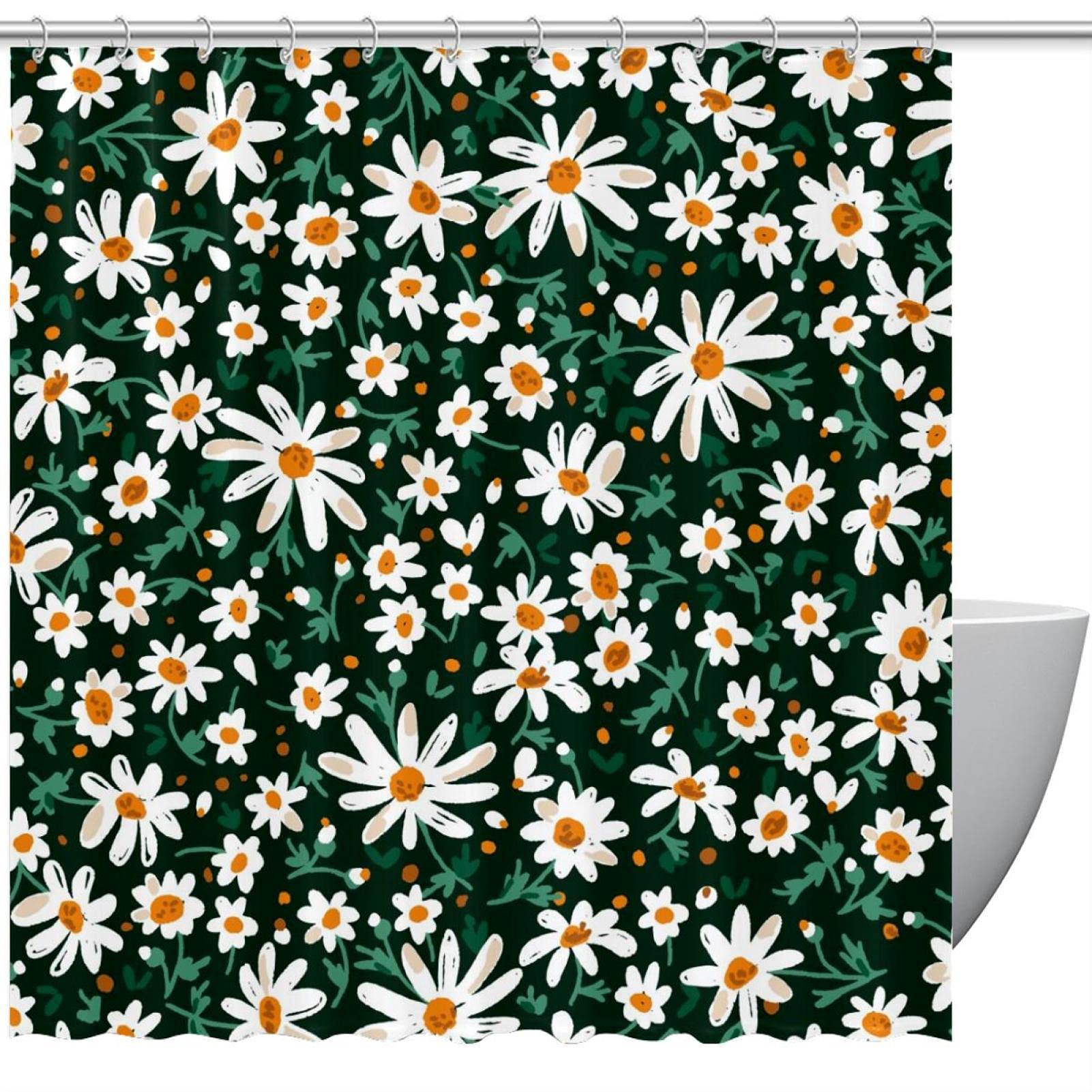 Rideau de douche marguerites blanches 183 cm tissu imperméable fini les sols mouillés