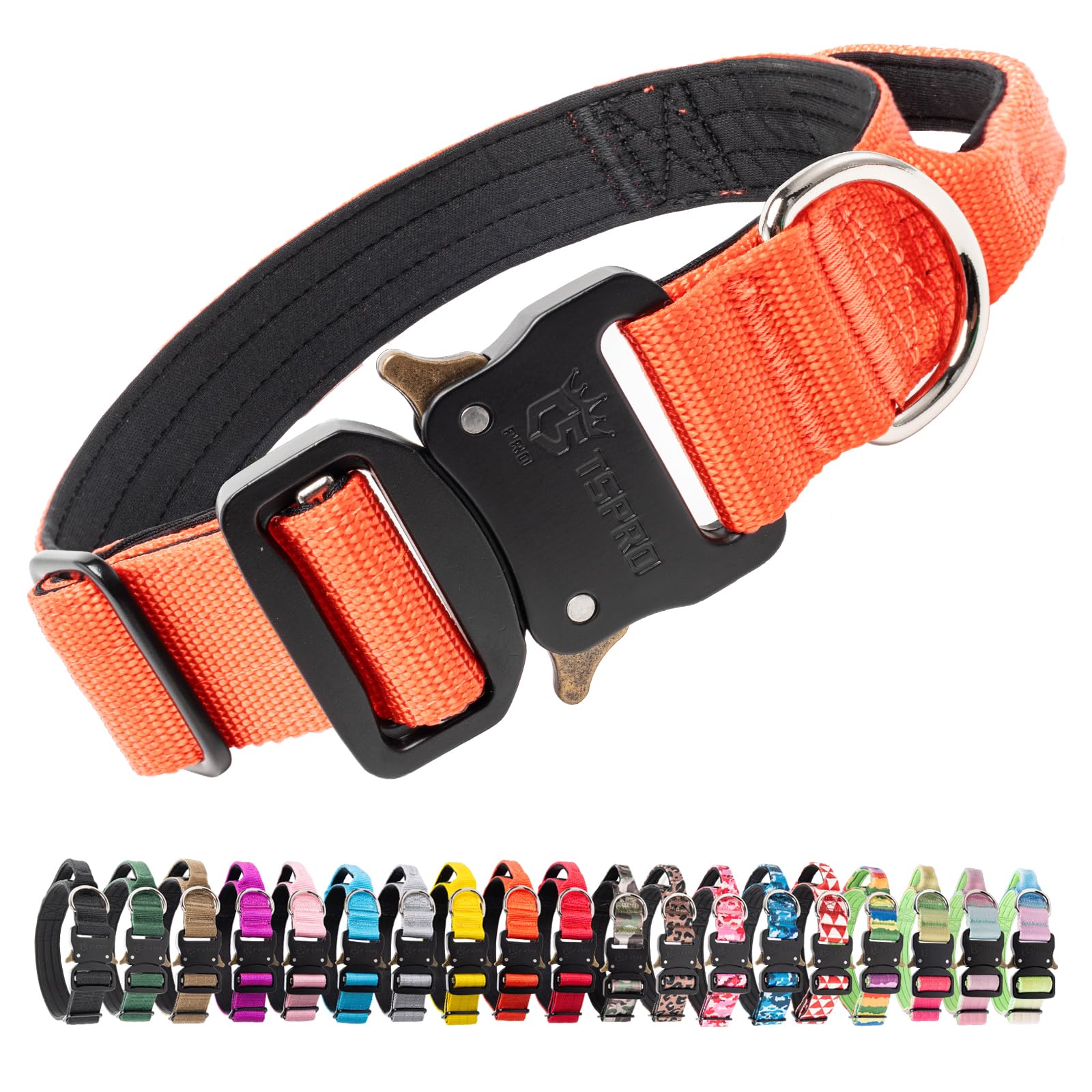 Collier tactique chien orange M en nylon robuste avec boucle métal