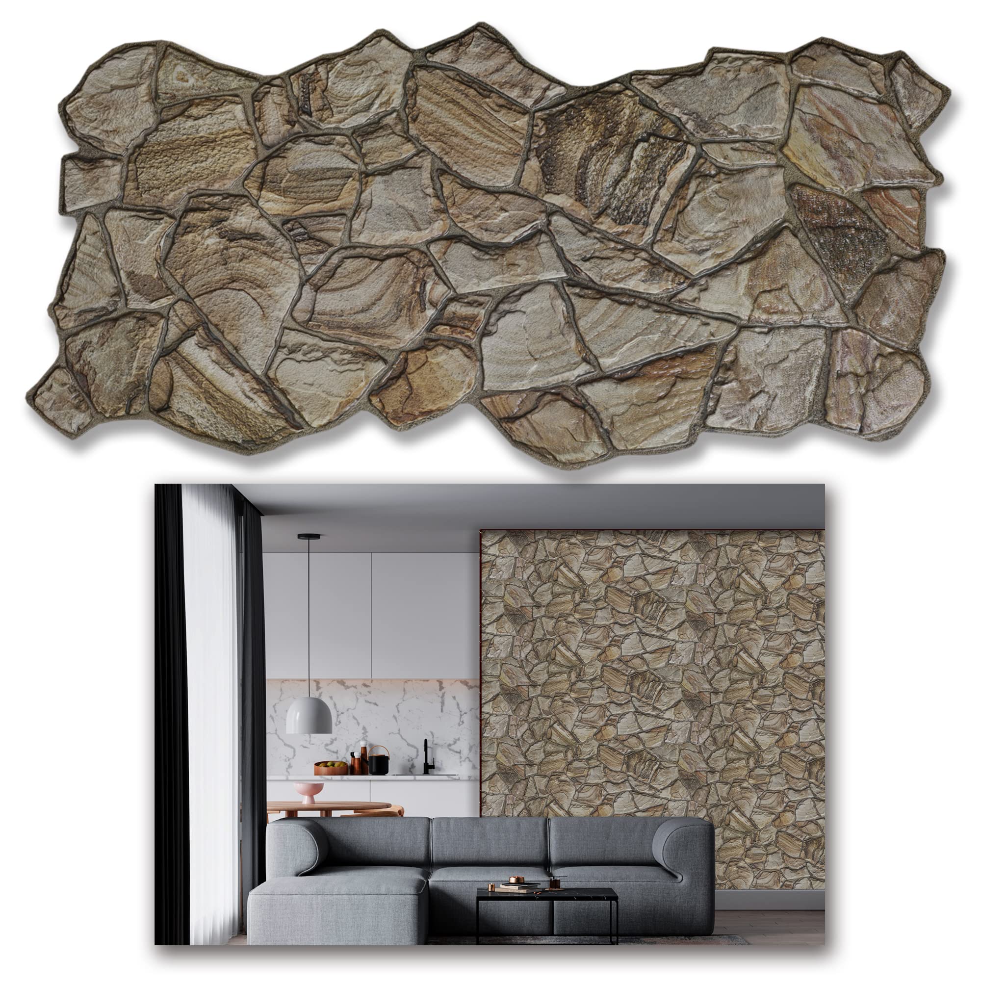 Paneles de pared 3D para decoración de paredes interiores, paneles de revestimiento de pared de piedra arenisca de miel de PVC no adhesivos para el hogar y la oficina - (10 piezas/4,7 m2)