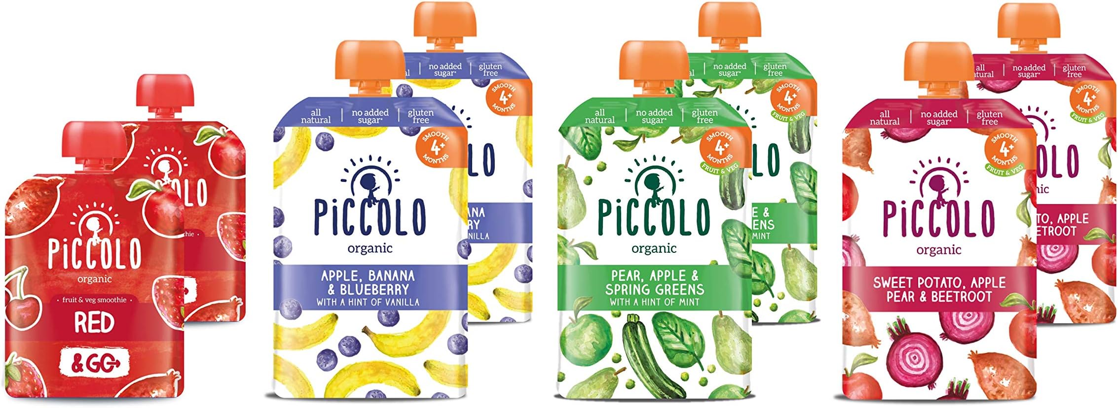 Piccolo Organic Favourites Variety Pack - 6 Months+ - Stage 1 - Gluten Free Puree Baby Food (7 Pack)