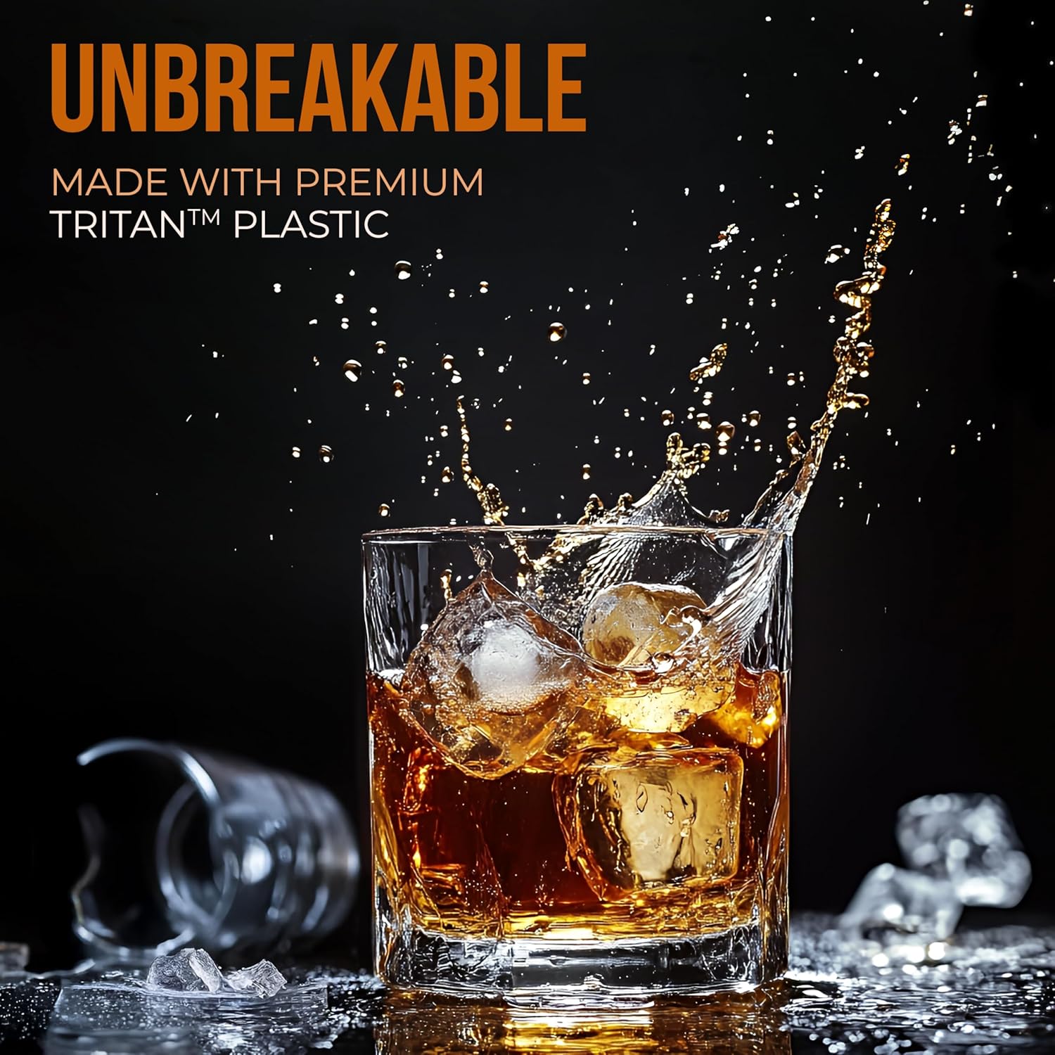 Unbreakable Tritan Plastic Whiskey Glasses | Shatterproof Double Rocks | Dishwasher-Safe | BPA-free | Perfect for Cocktail Bourbon | 12.5 oz, Set of 8 - Image 2