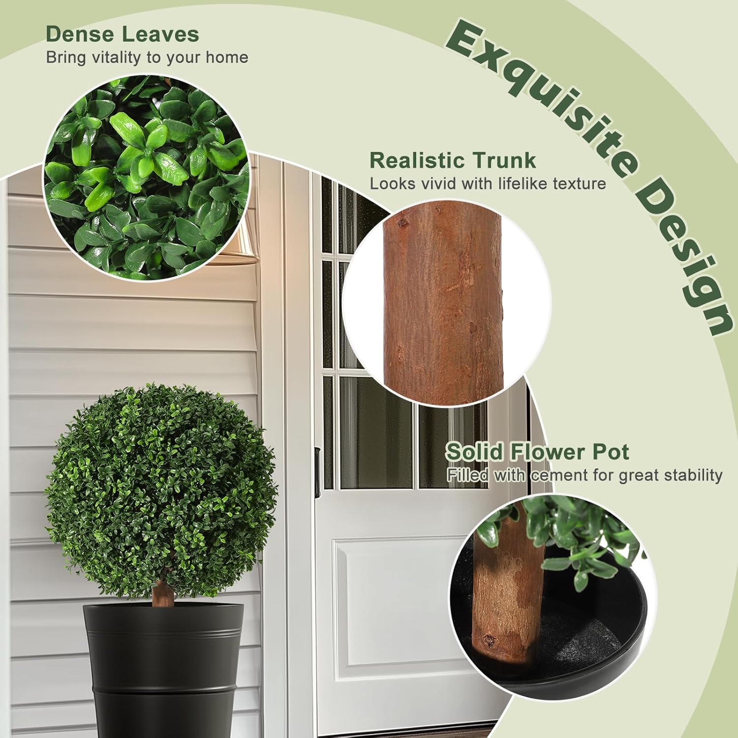 GarveeHome 24 in Artificial Topiary Boxwood Ball Trees, Set of 2 UV Resistant Plants,Faux Boxwood with 6 in x5 in Pots for Front Porch, Indoor Walkway, Entryway Decorating