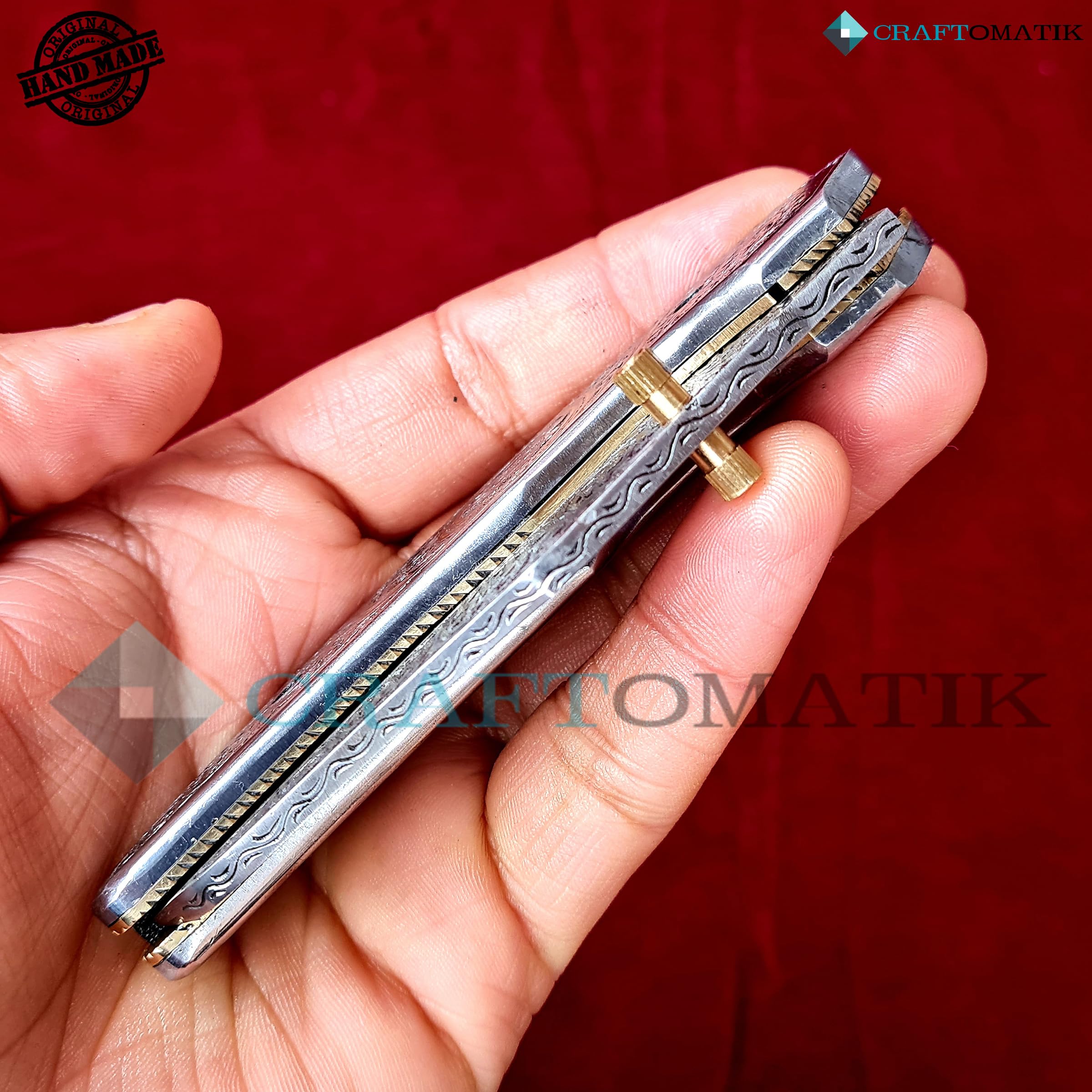 Handgravierte Taschenmesser | Klappmesser | 440C Edelstahl klinge | Edelstahl und Messing Griff | Handgefertigt Outdoor Camping Messer | FK48