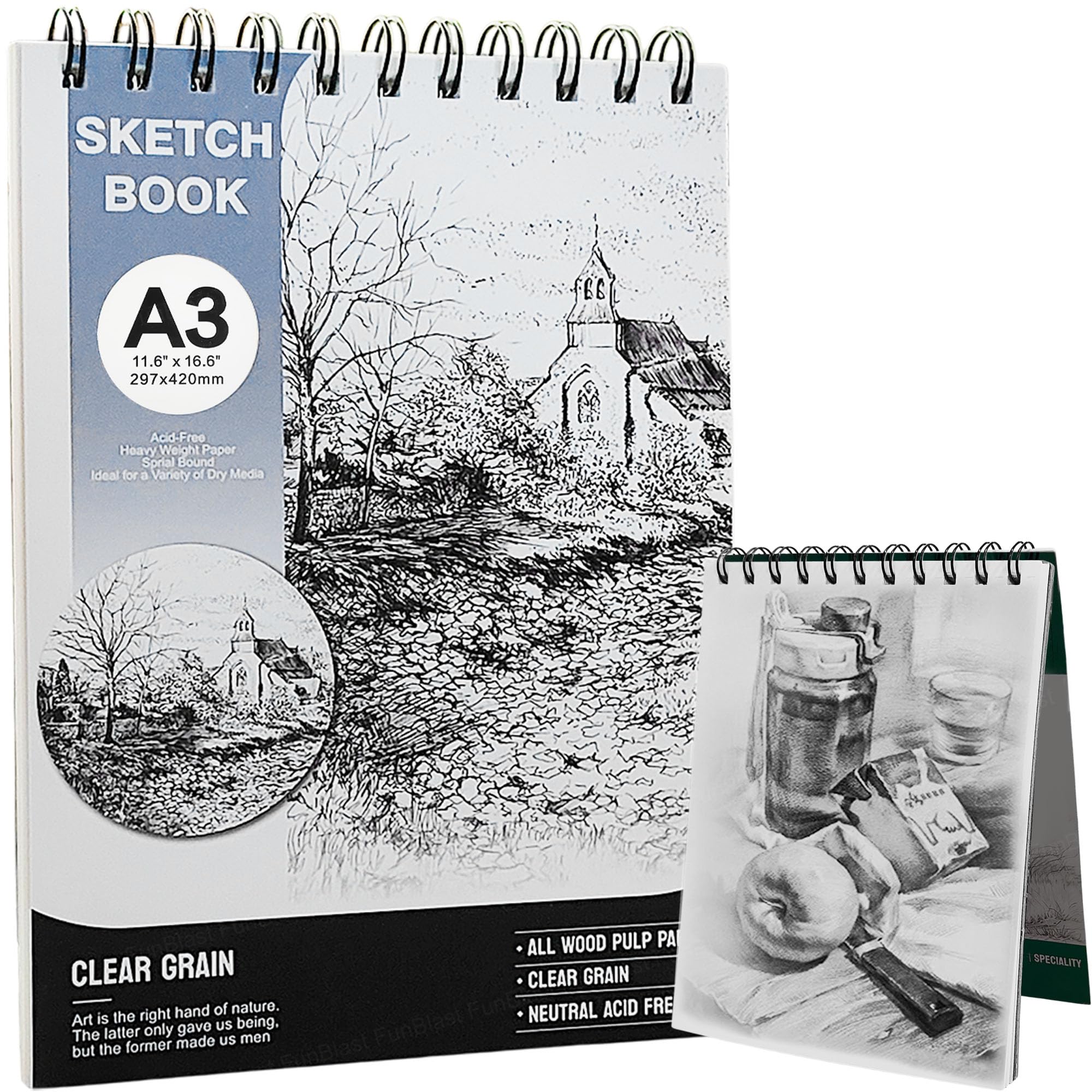 FunBlast Sketchbook A3 - Top Metal Wire Spiral-Bound Sketchpad for
