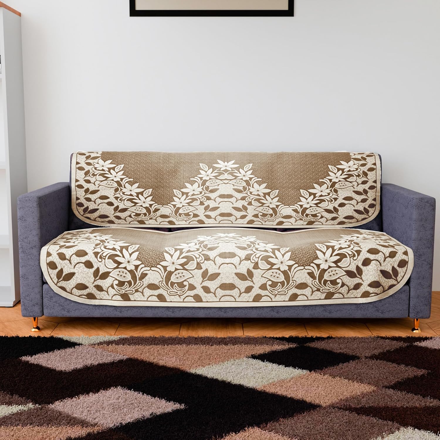 Kuber Industries 3-Seater Cotton Sofa Slipcover Set – Brown, Flower-Long Sheet Sofa Cover for Living Room Kuber Industries 3-Seater Cotton Sofa Slipcover Set – Brown, Flower-Long Sheet Sofa Cover for Living Room